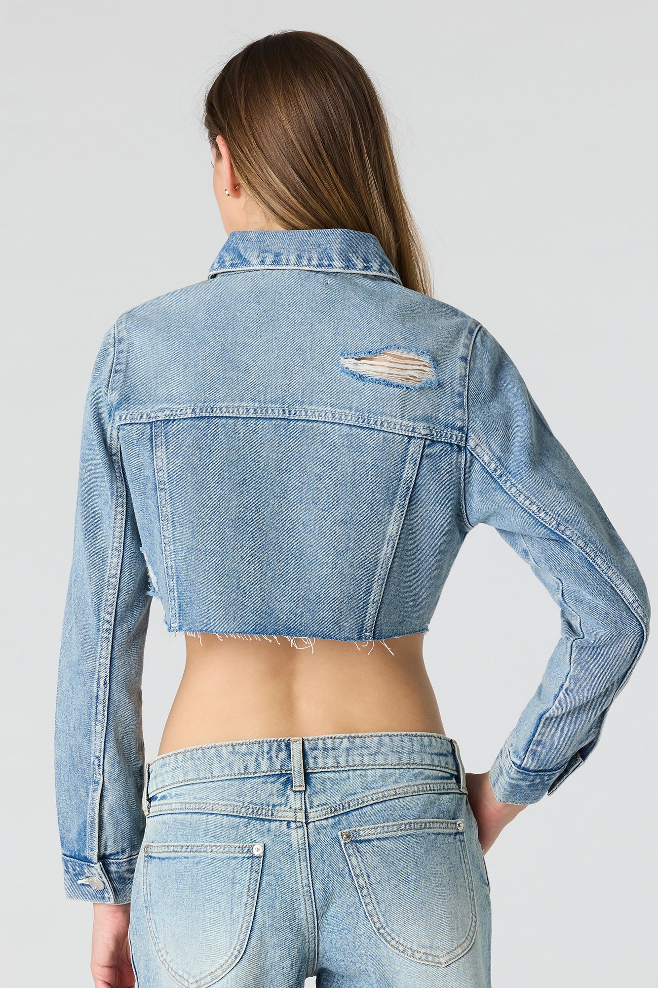 Ripped Cropped Denim Jacket