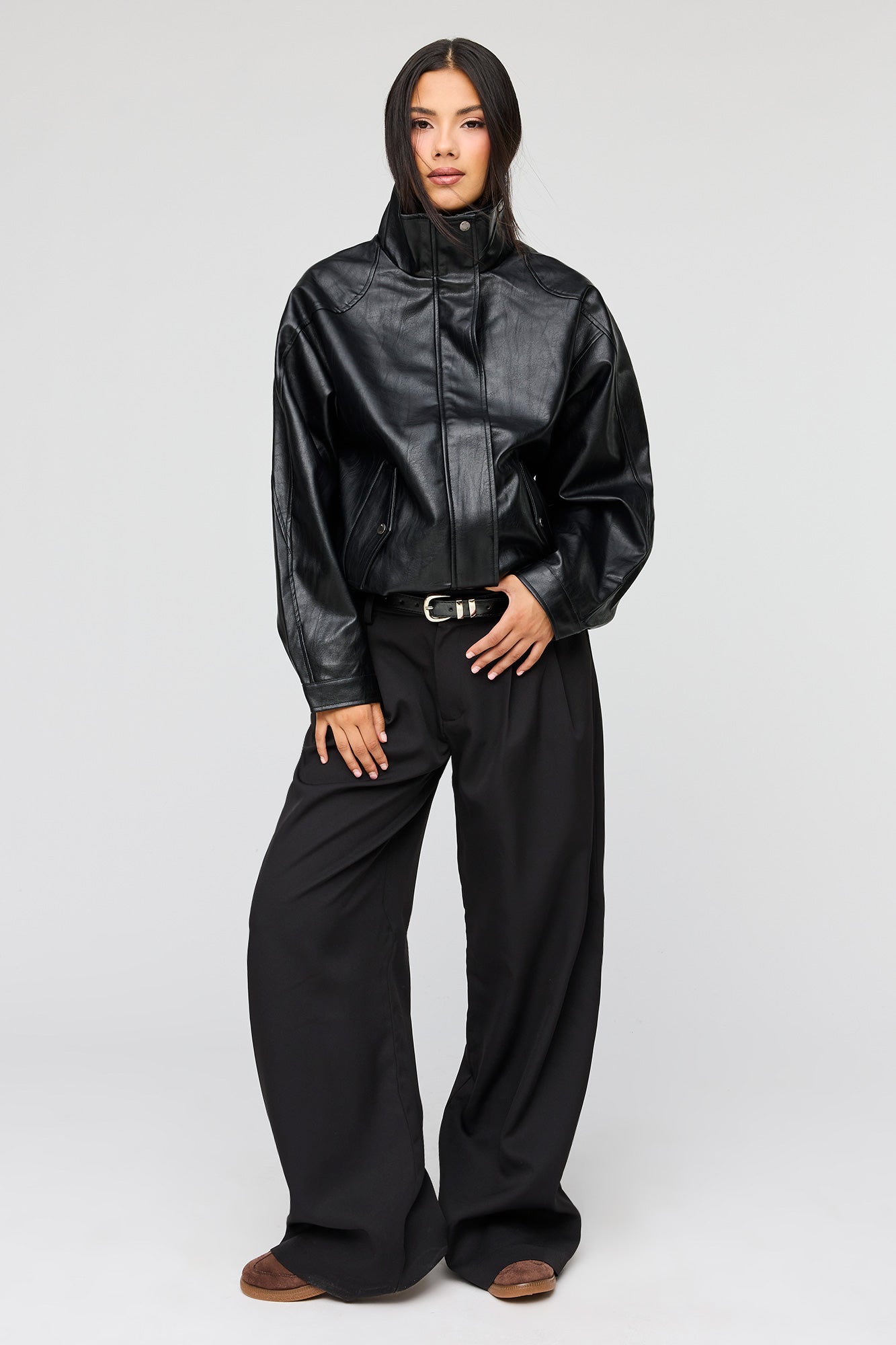 Faux Leather Oversized Bomber Jacket
