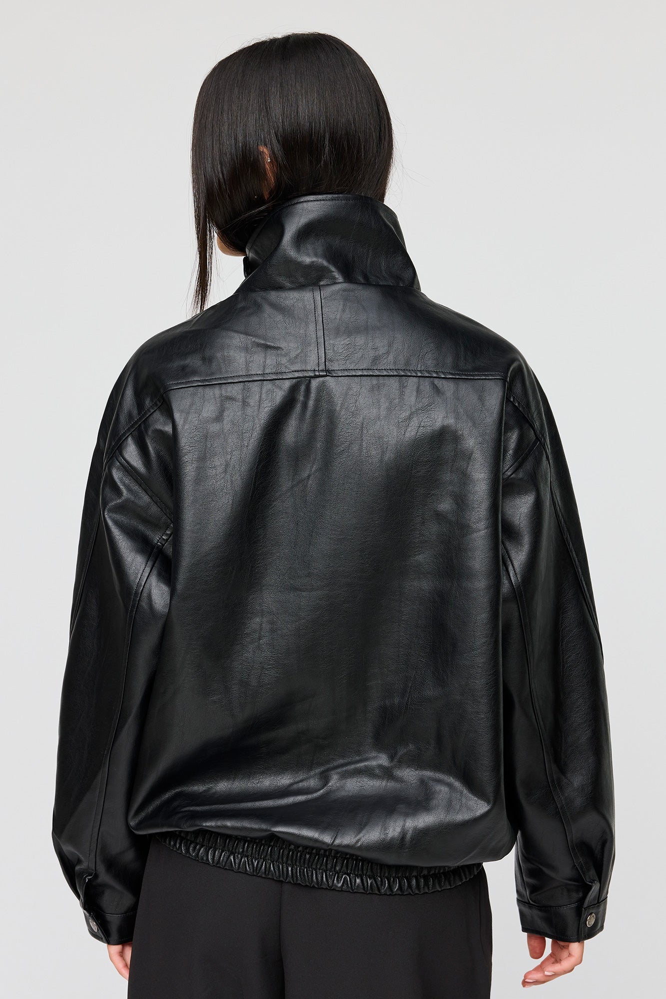 Faux Leather Oversized Bomber Jacket