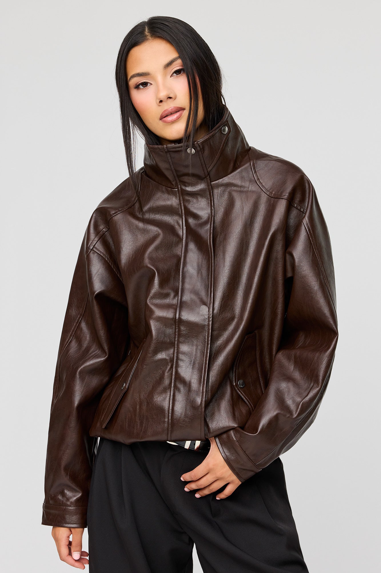 Faux Leather Oversized Bomber Jacket