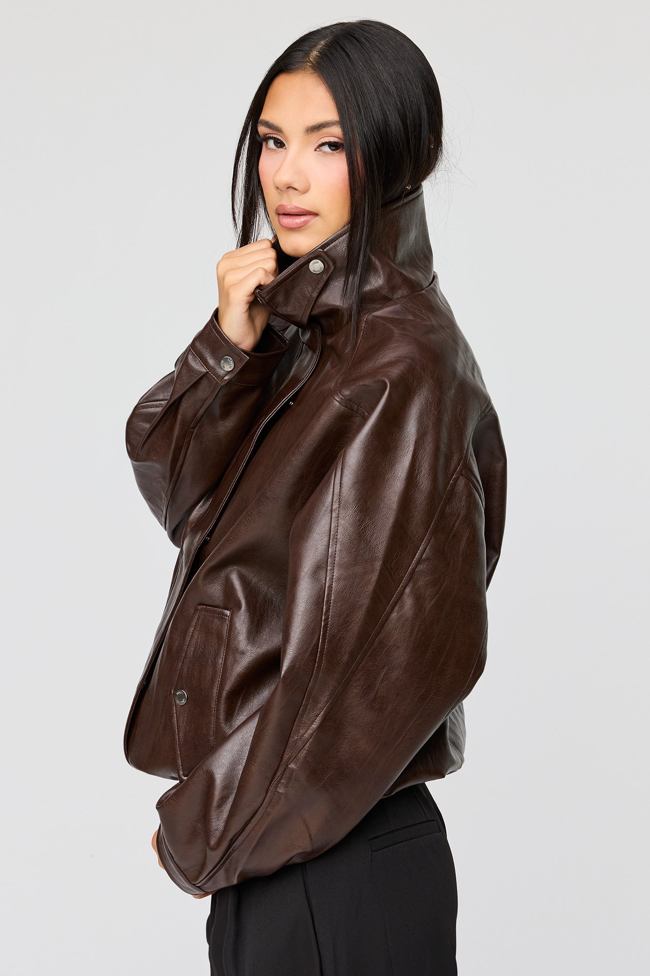 Faux Leather Oversized Bomber Jacket