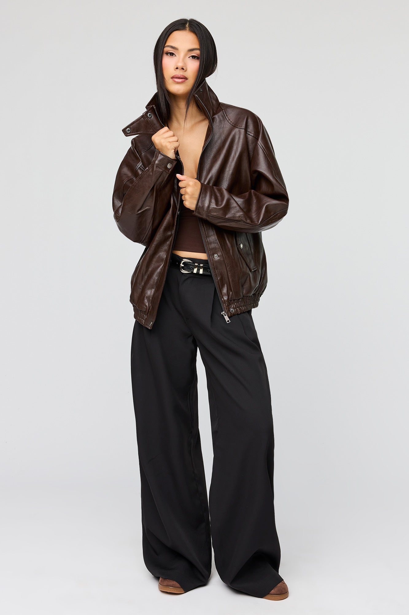 Faux Leather Oversized Bomber Jacket