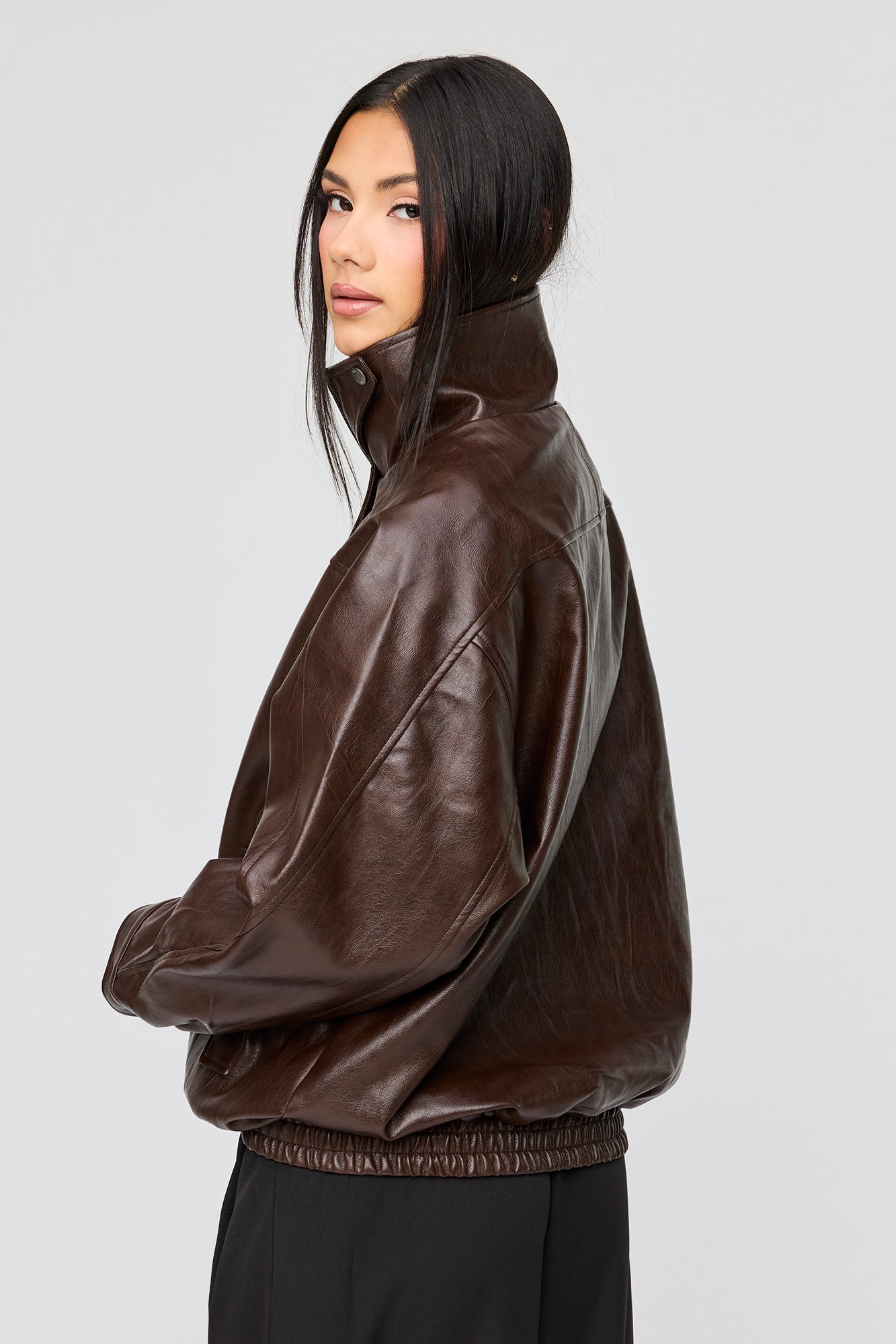 Faux Leather Oversized Bomber Jacket