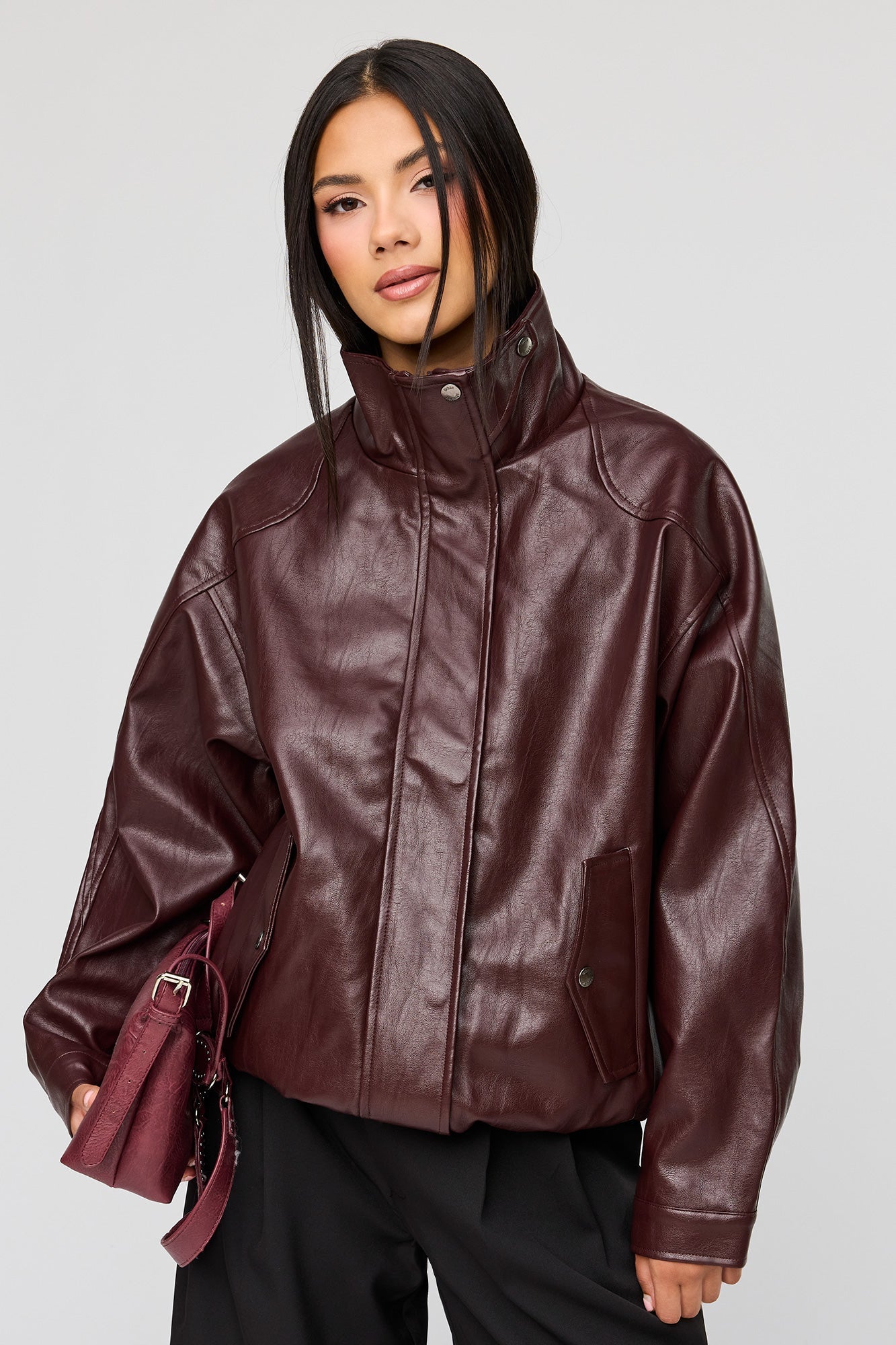 Faux Leather Oversized Bomber Jacket