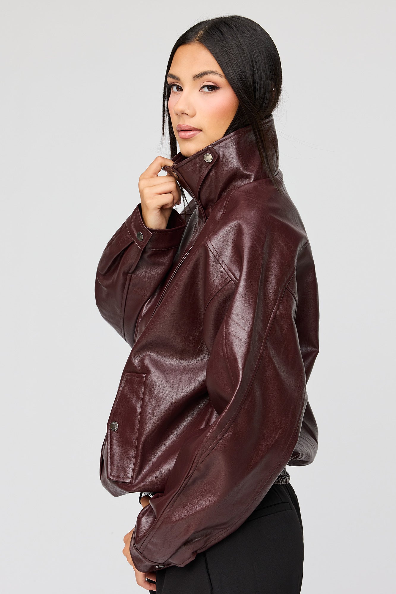 Faux Leather Oversized Bomber Jacket