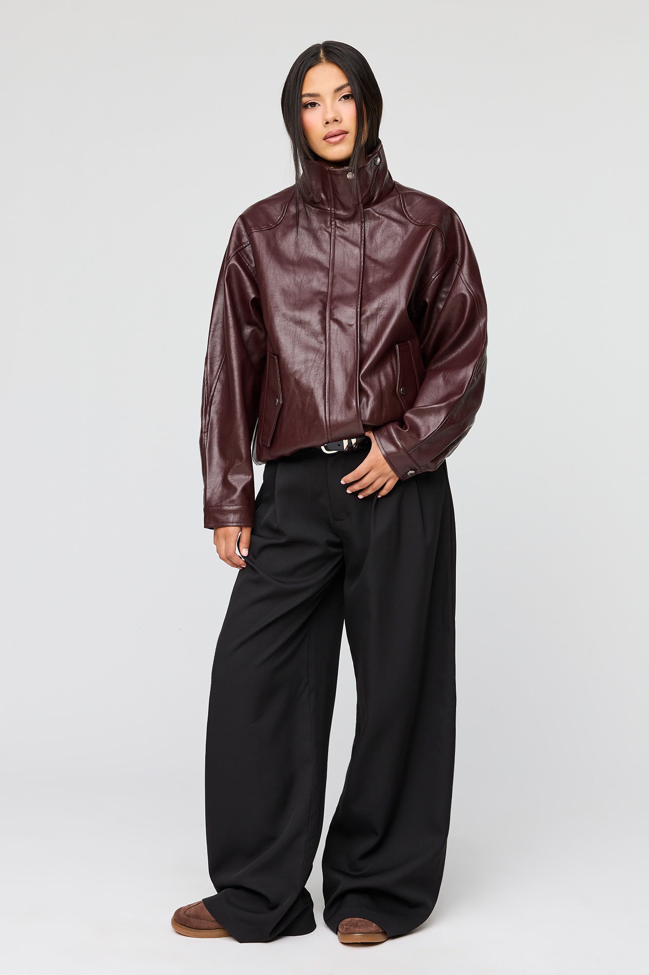 Faux Leather Oversized Bomber Jacket