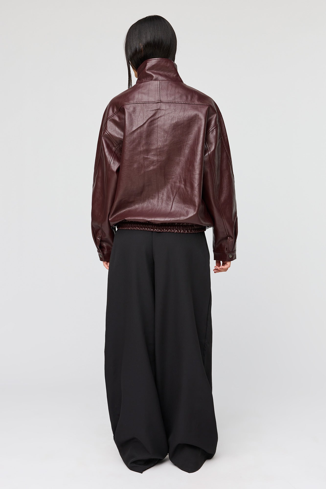 Faux Leather Oversized Bomber Jacket