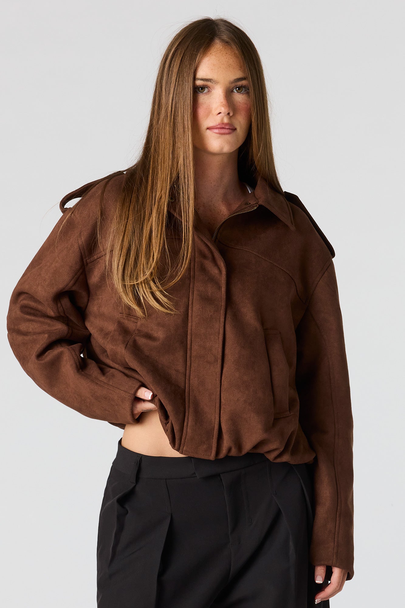 Faux Suede Bomber Jacket