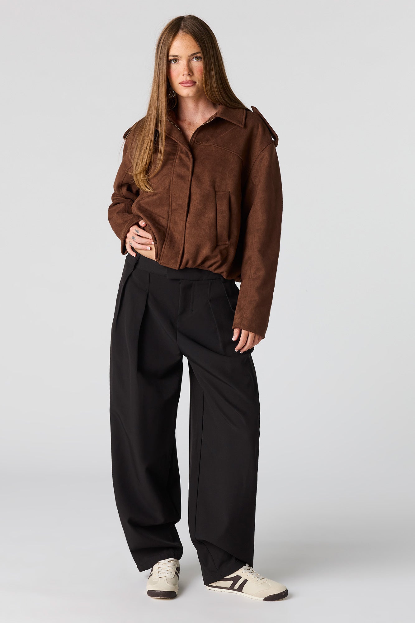 Faux Suede Bomber Jacket