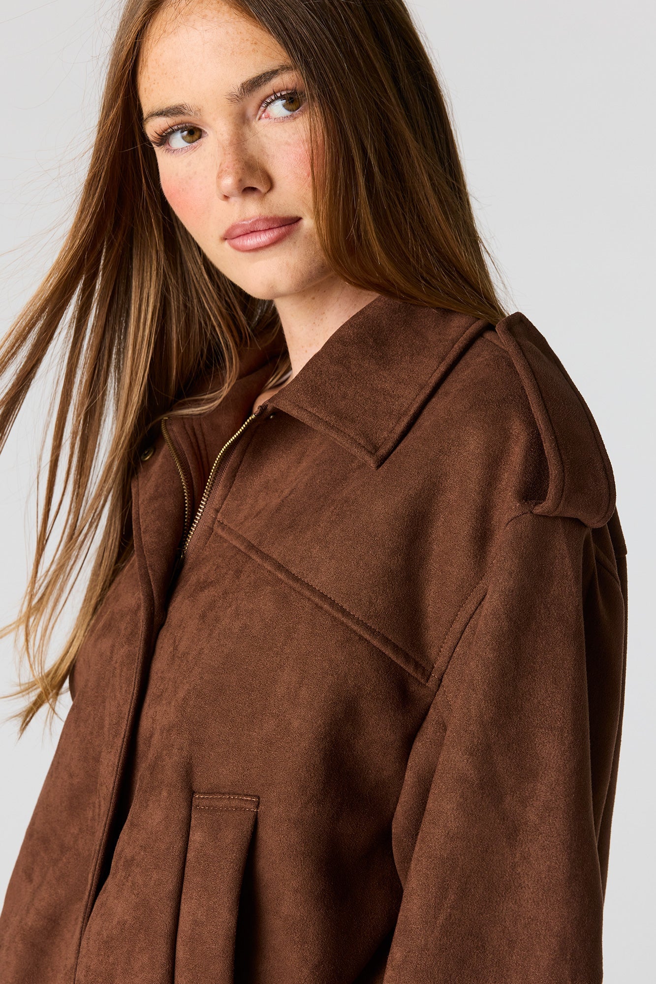 Faux Suede Bomber Jacket