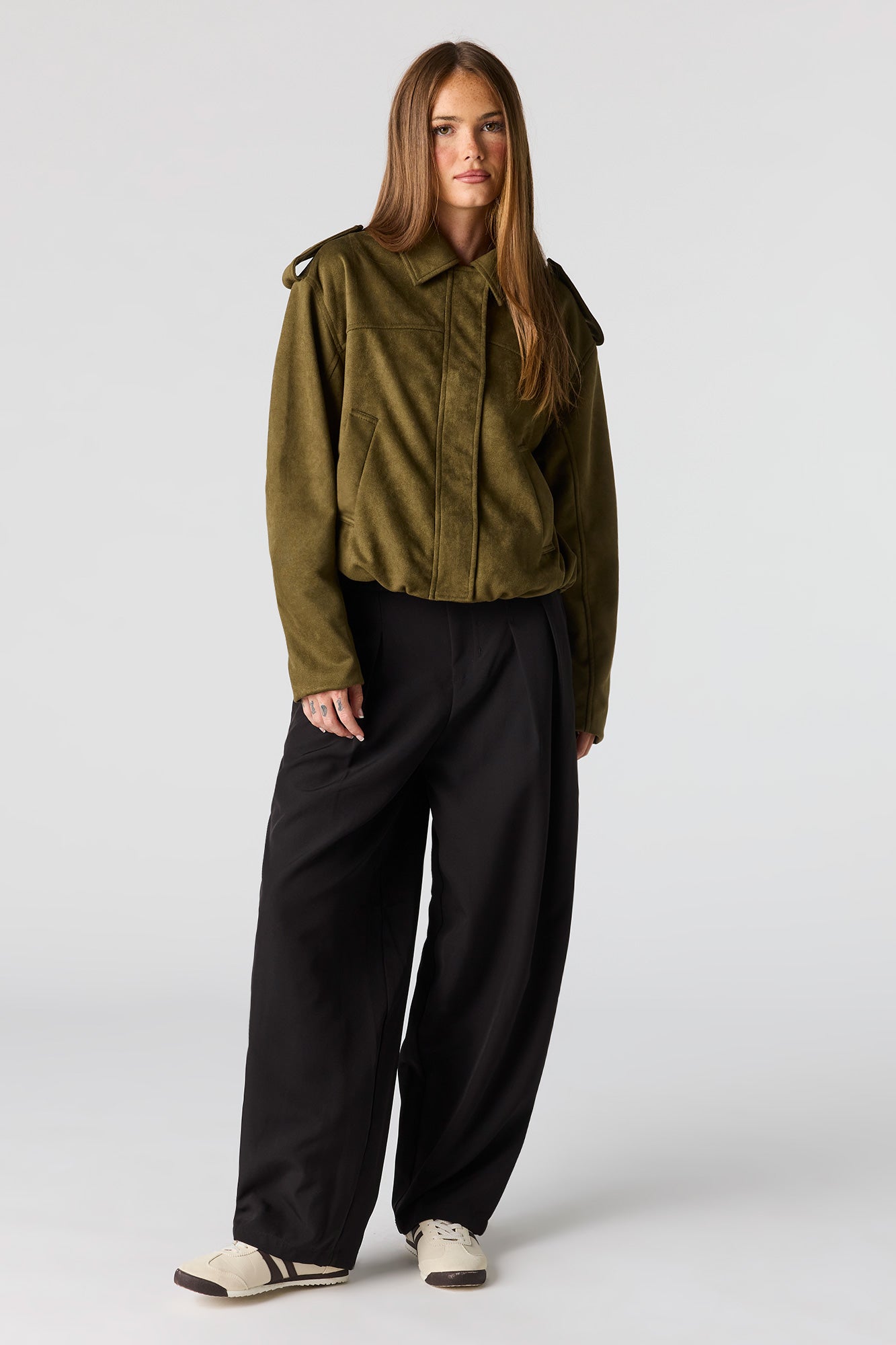 Faux Suede Bomber Jacket