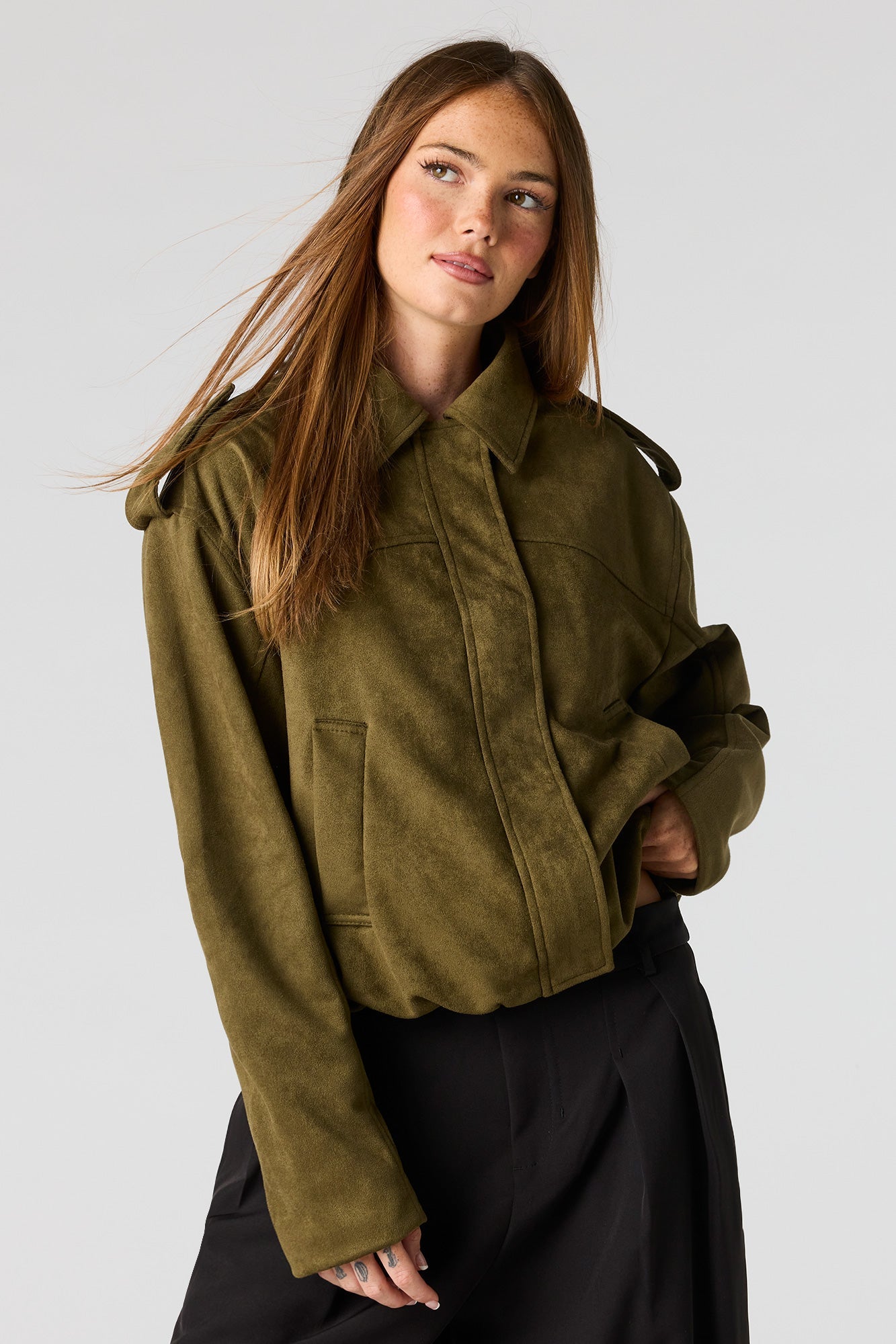 Faux Suede Bomber Jacket