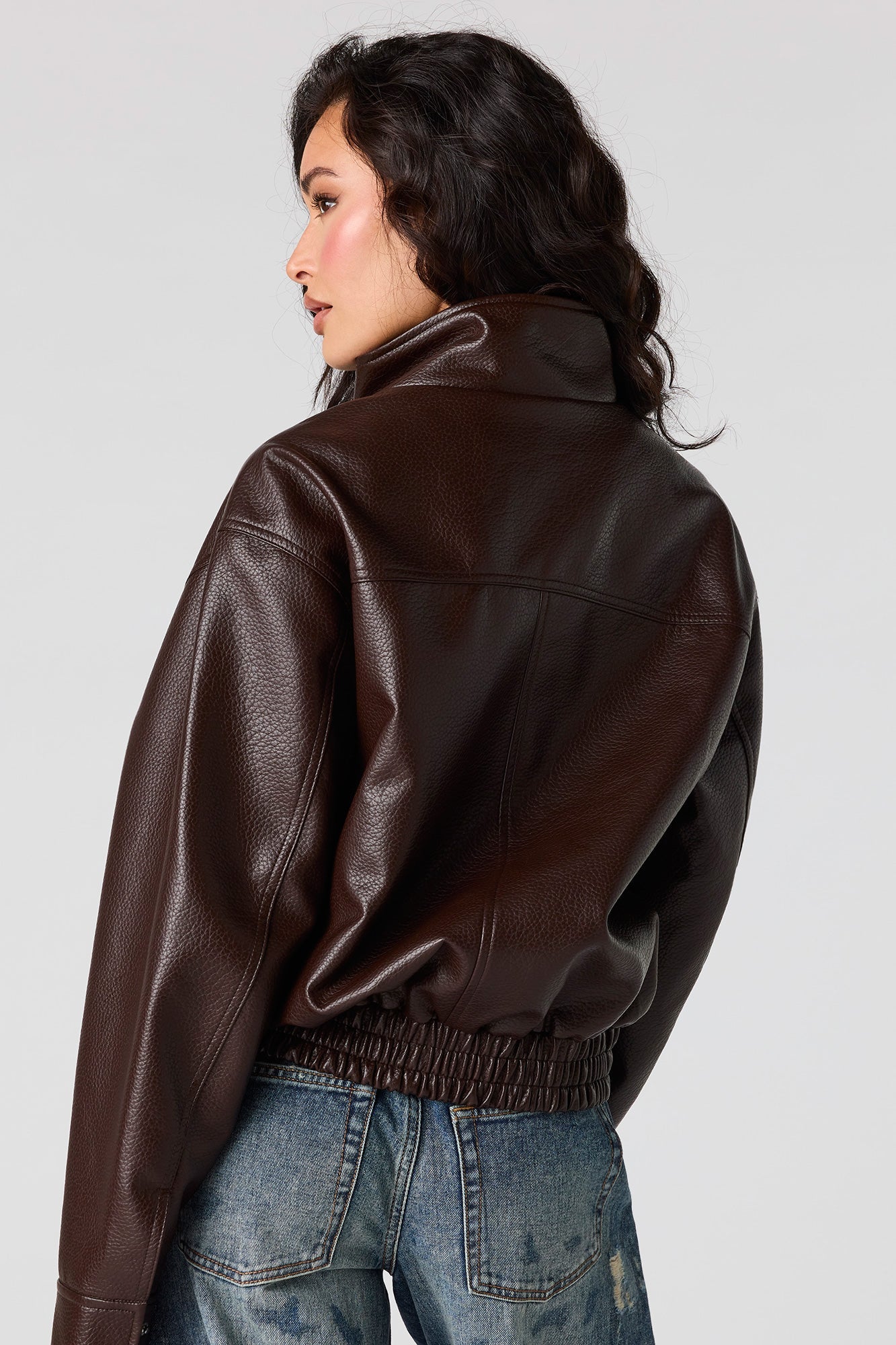 Faux Leather Oversized Bomber Jacket