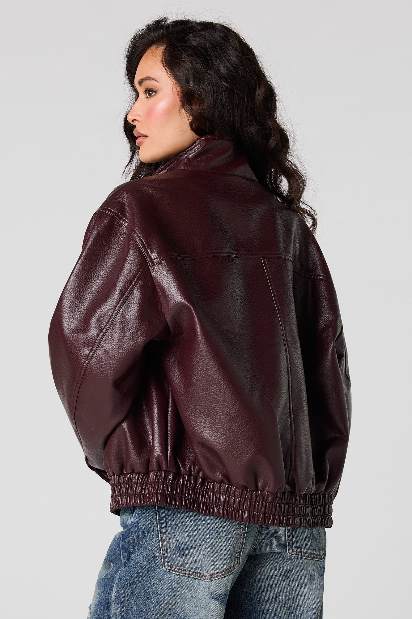Faux Leather Oversized Bomber Jacket