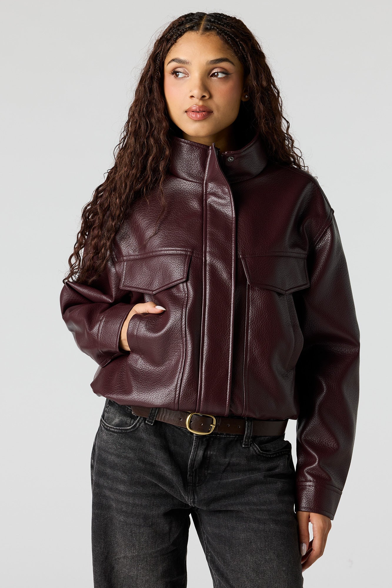 Faux Leather Oversized Bomber Jacket