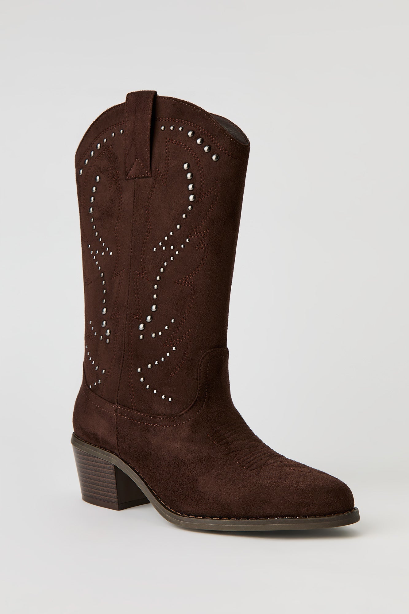 Faux Suede Studded Cowboy Boot