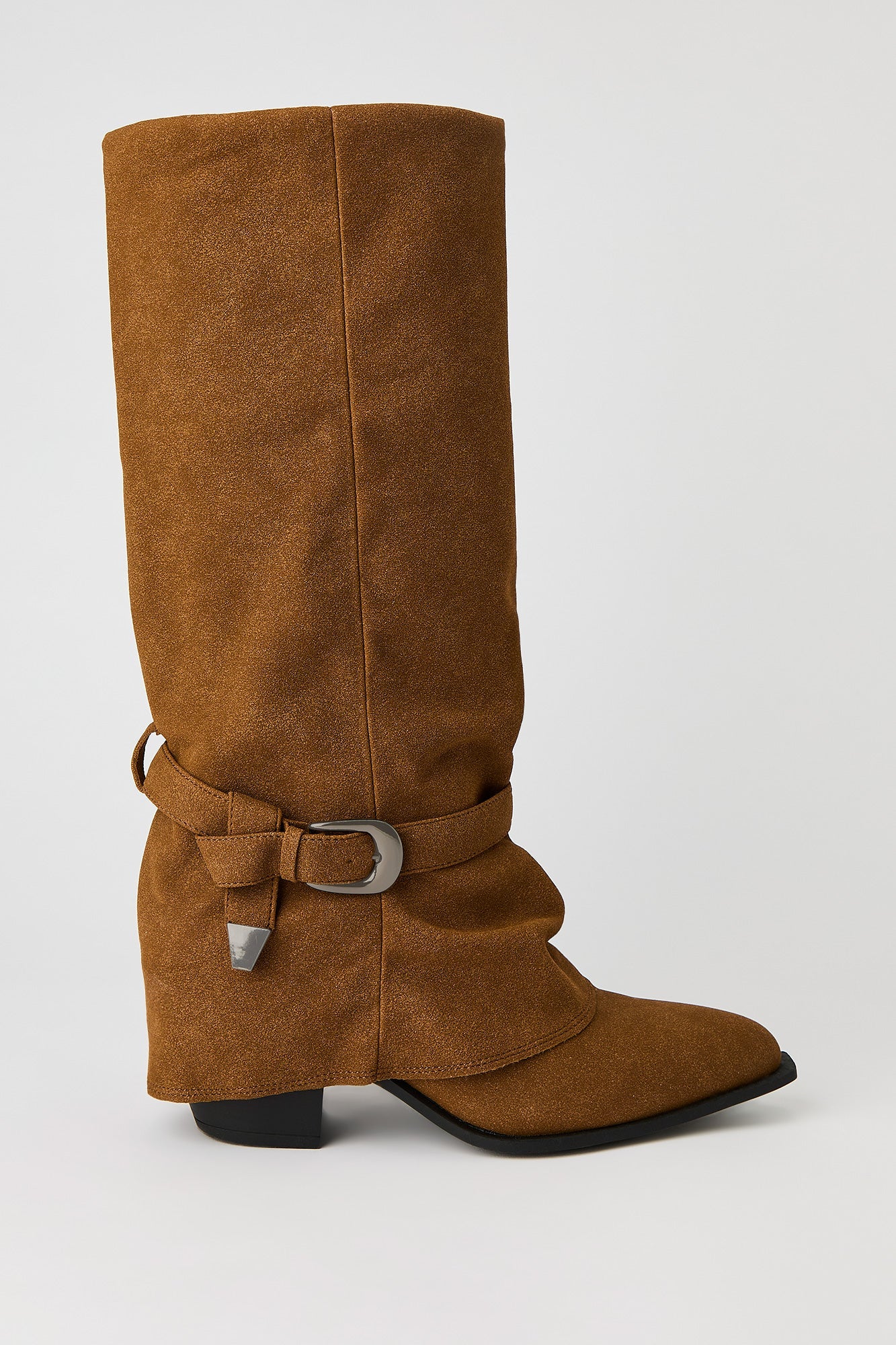 Faux Suede Strap Heel Boot
