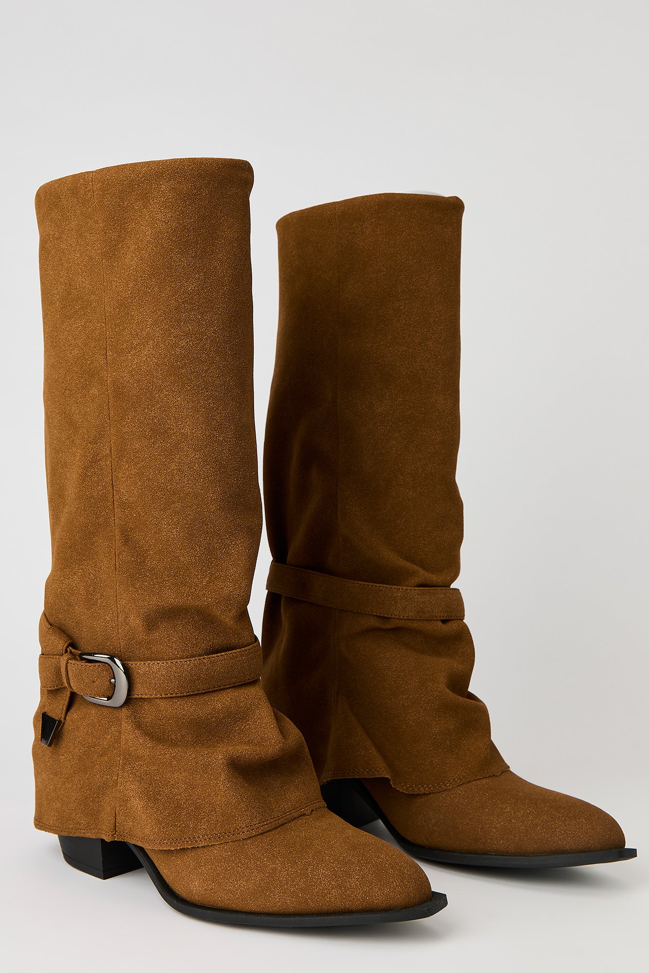 Faux Suede Strap Heel Boot