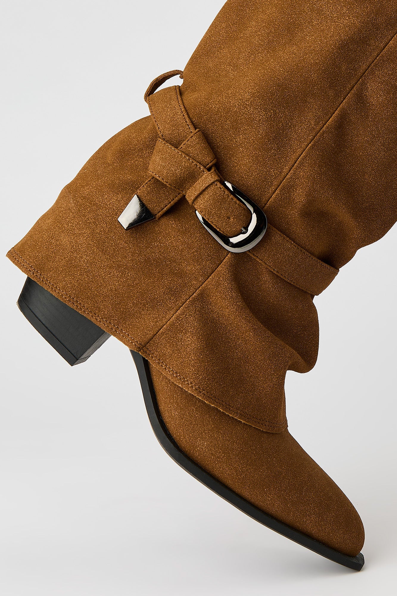 Faux Suede Strap Heel Boot