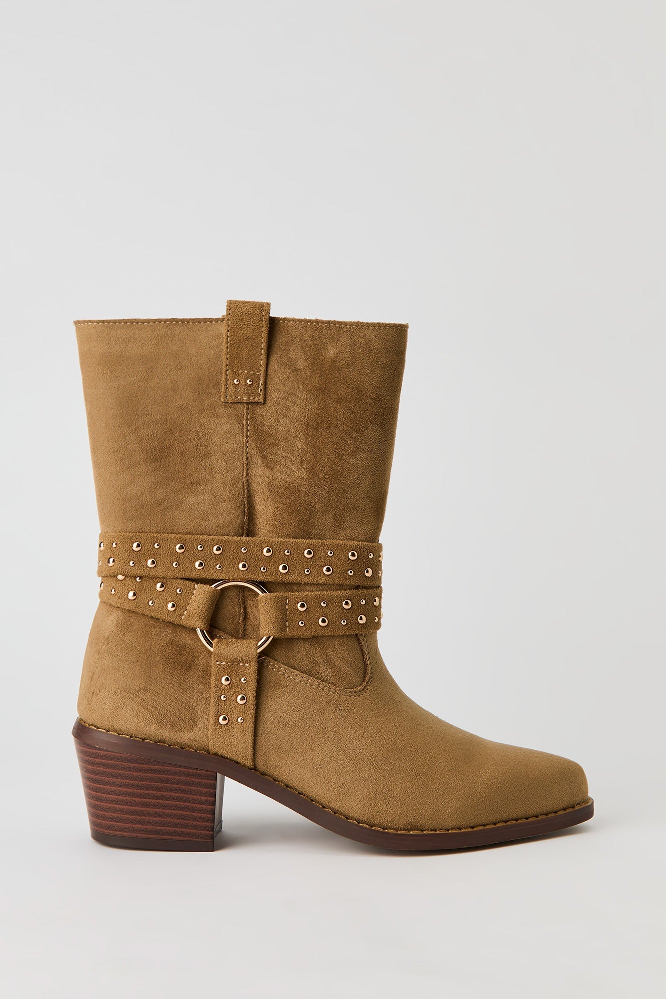 Faux Suede Studded Strap Boot