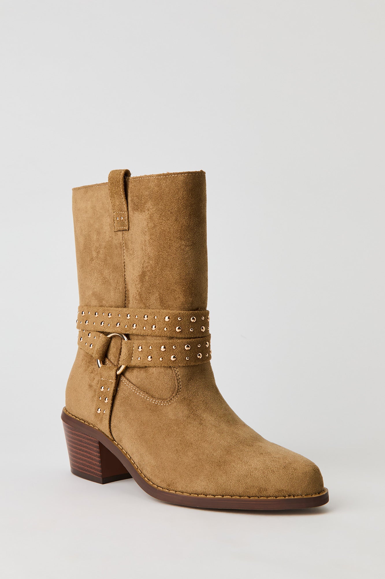 Faux Suede Studded Strap Boot