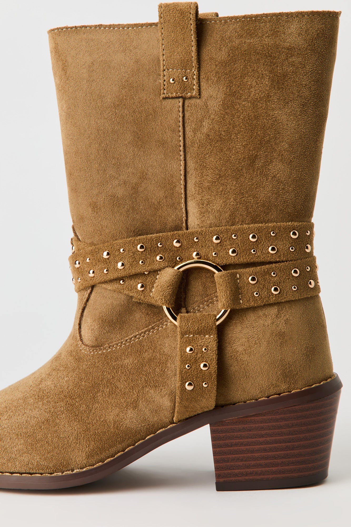Faux Suede Studded Strap Boot