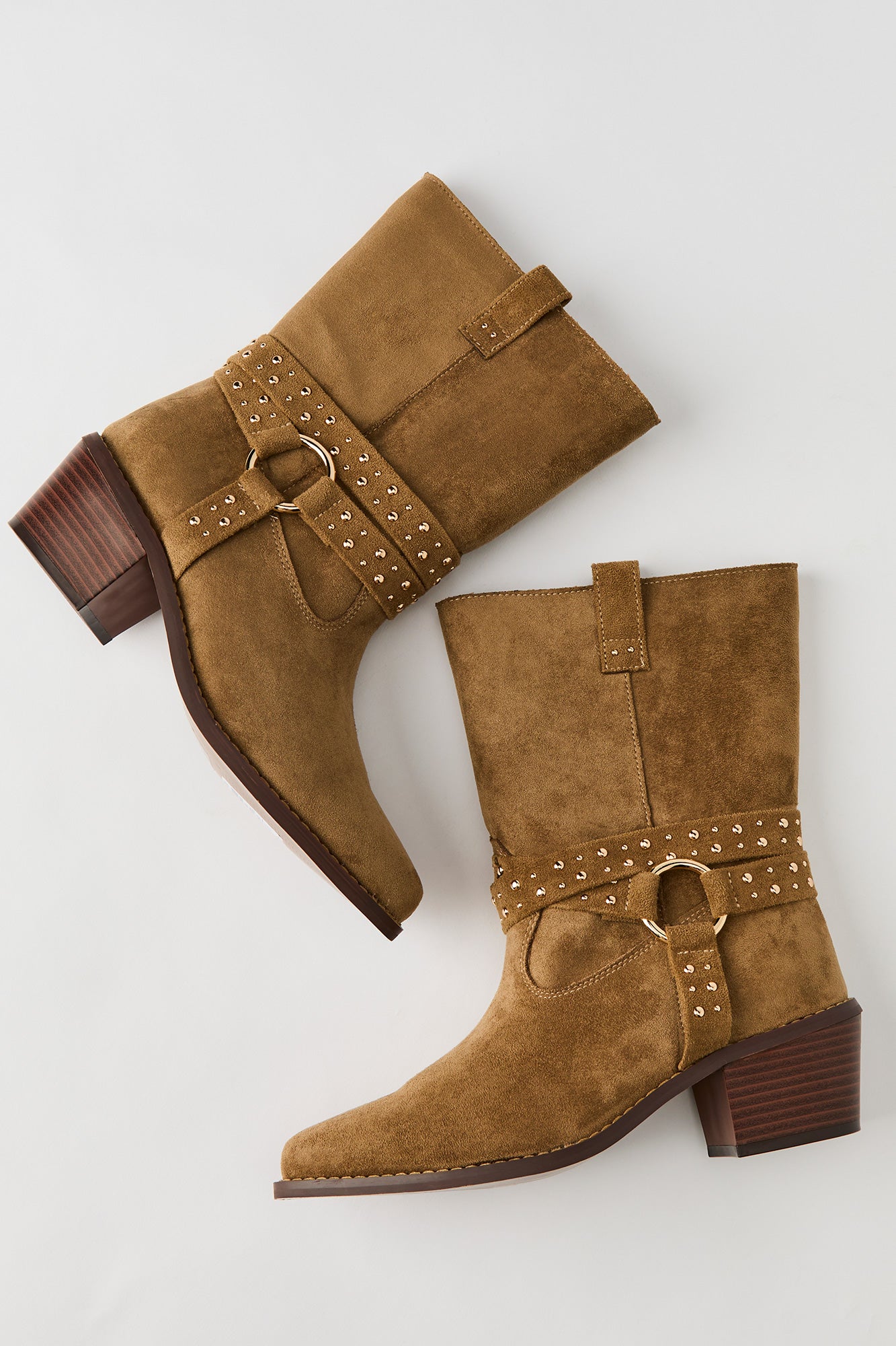 Faux Suede Studded Strap Boot
