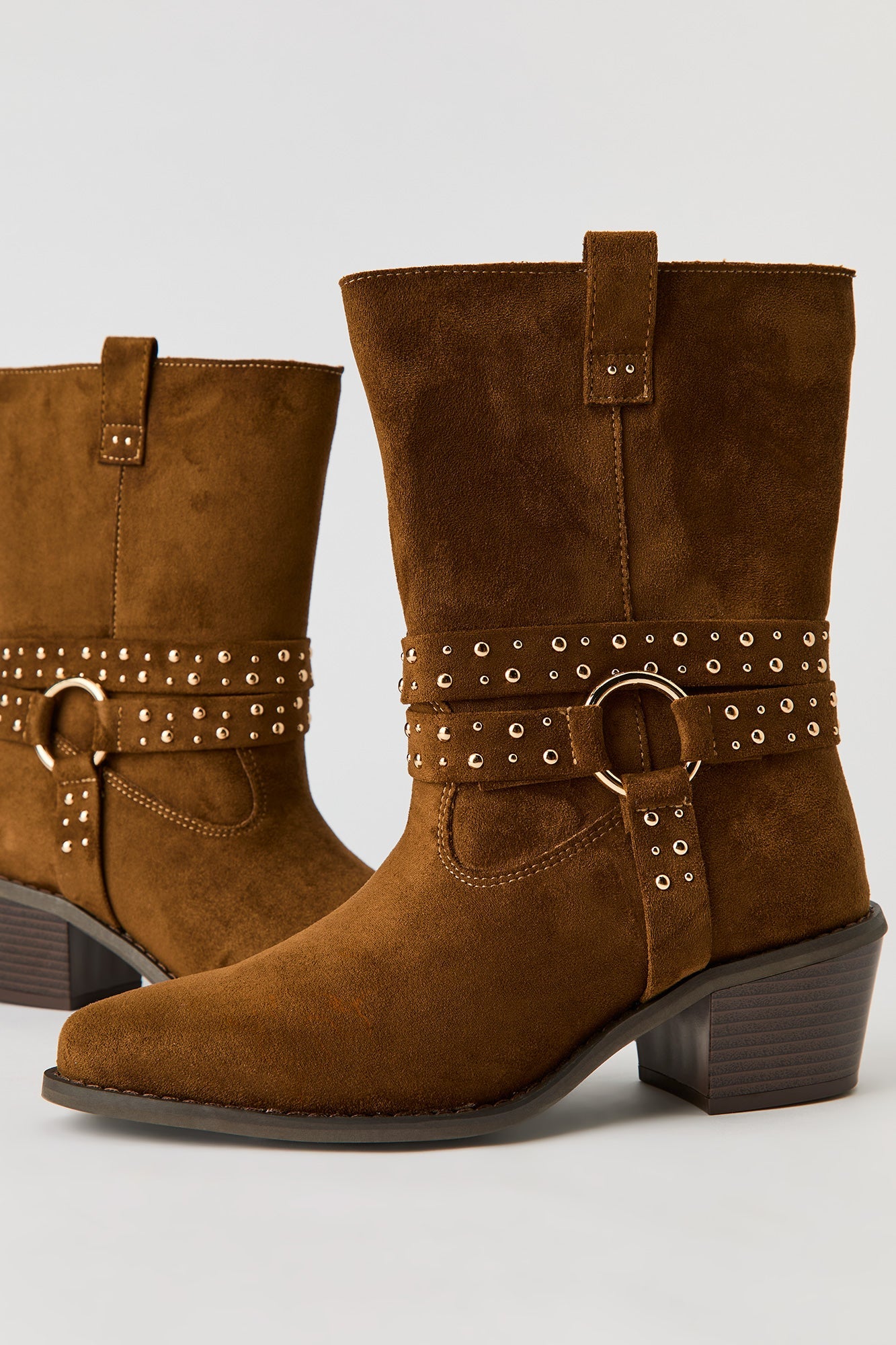 Faux Suede Studded Strap Boot