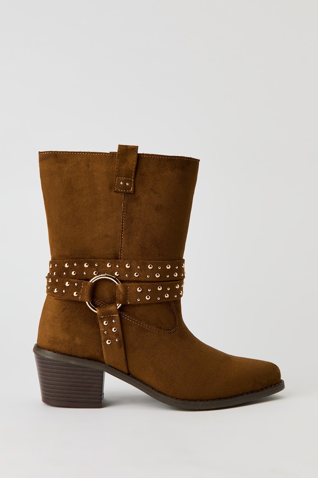 Faux Suede Studded Strap Boot