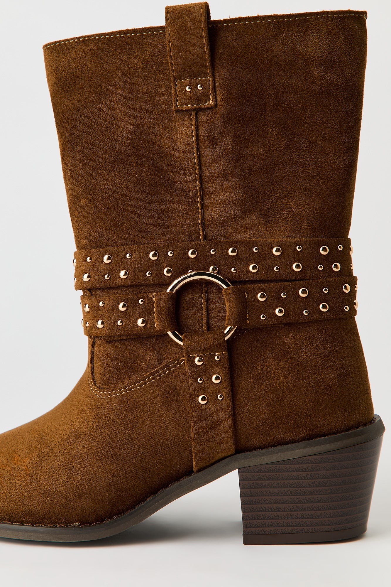 Faux Suede Studded Strap Boot