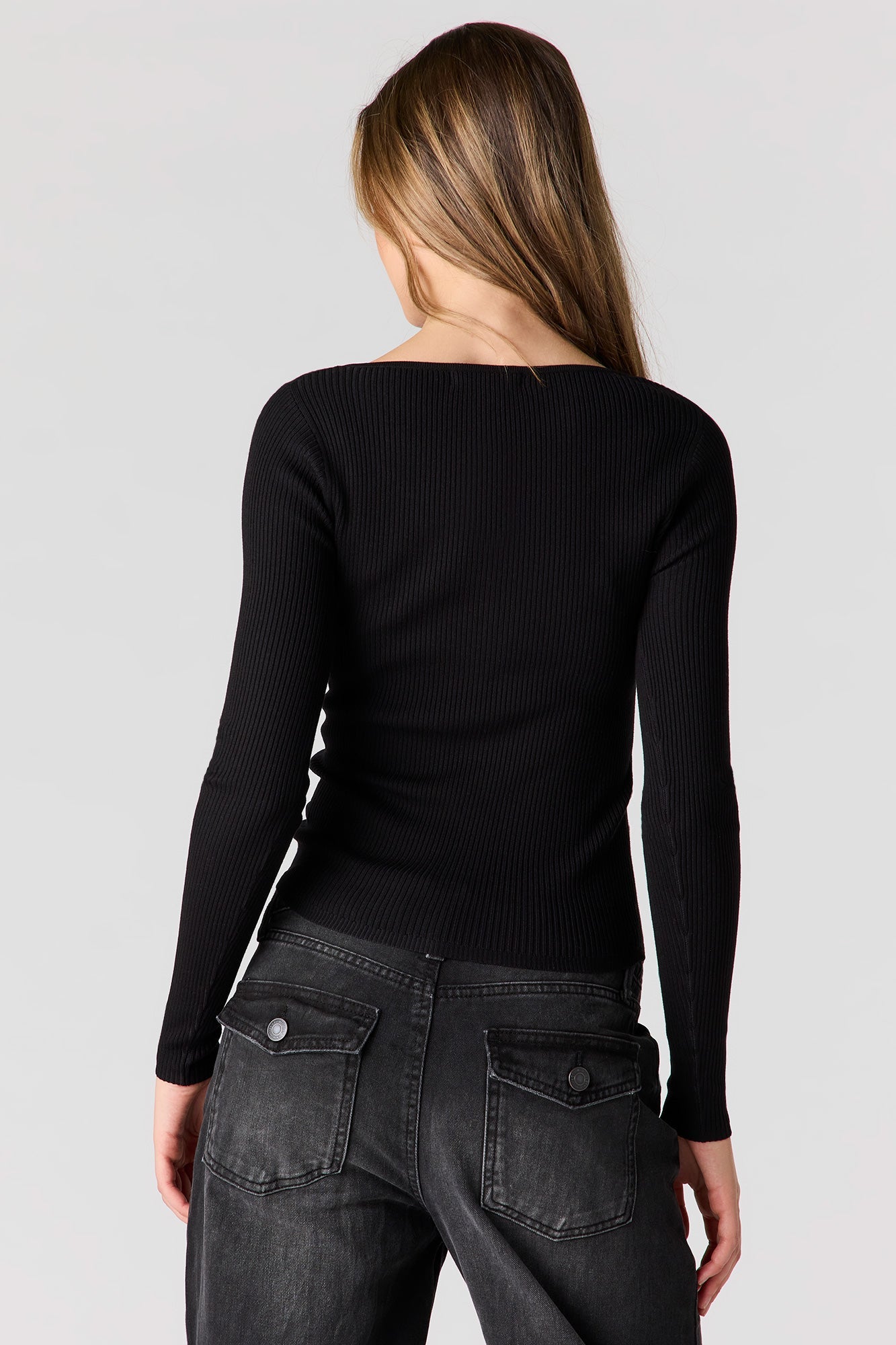 Ribbed Long Sleeve Henley Top