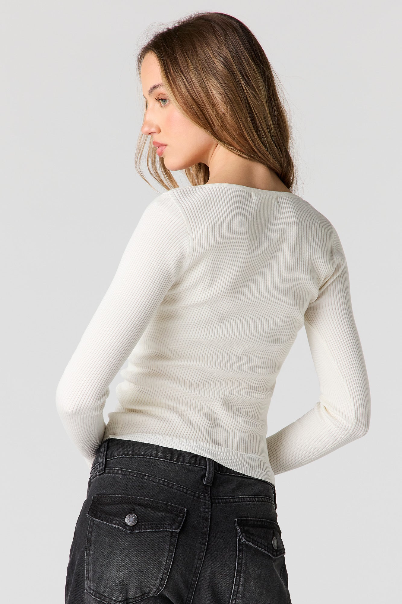 Ribbed Long Sleeve Henley Top