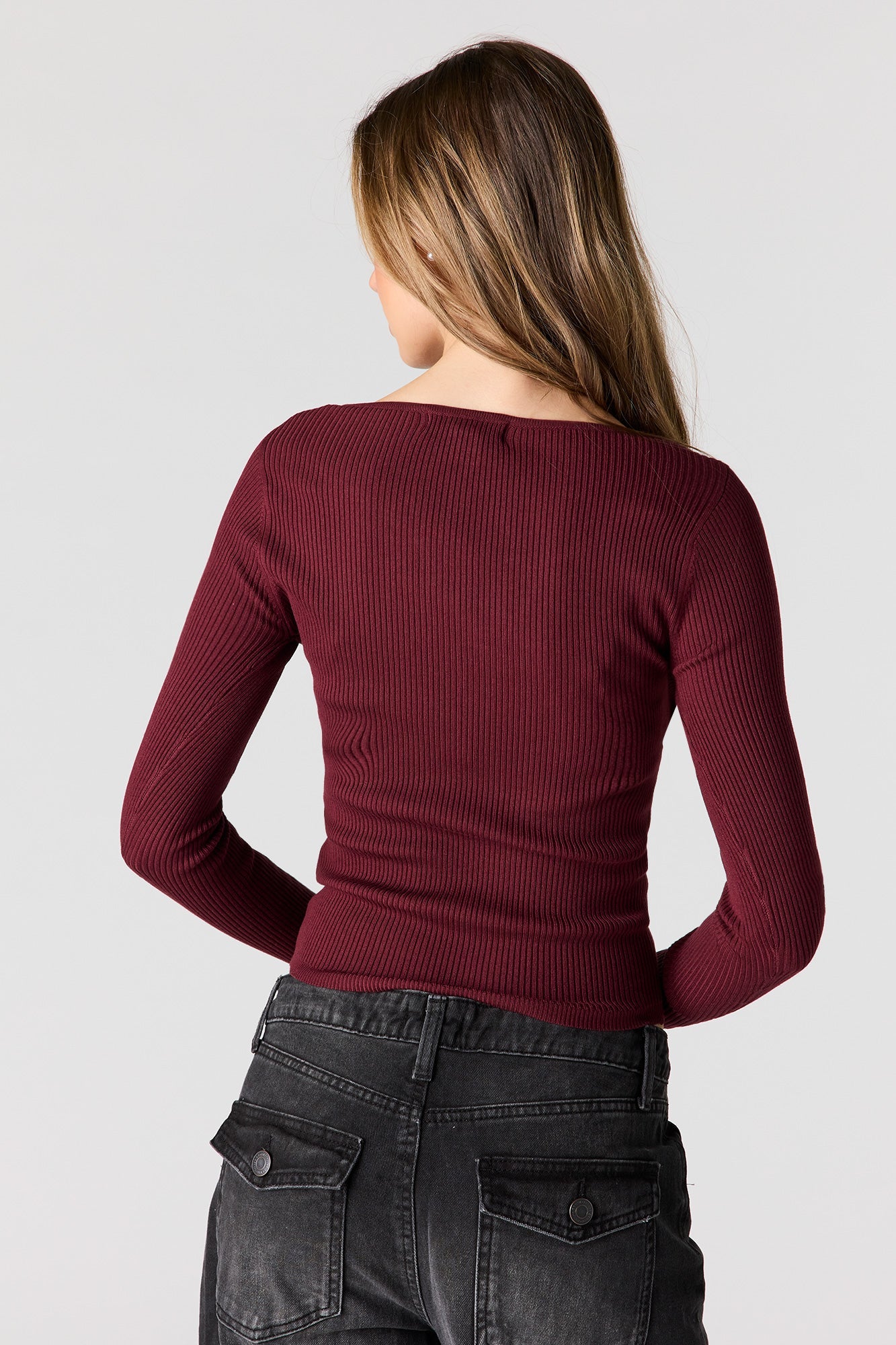 Ribbed Long Sleeve Henley Top