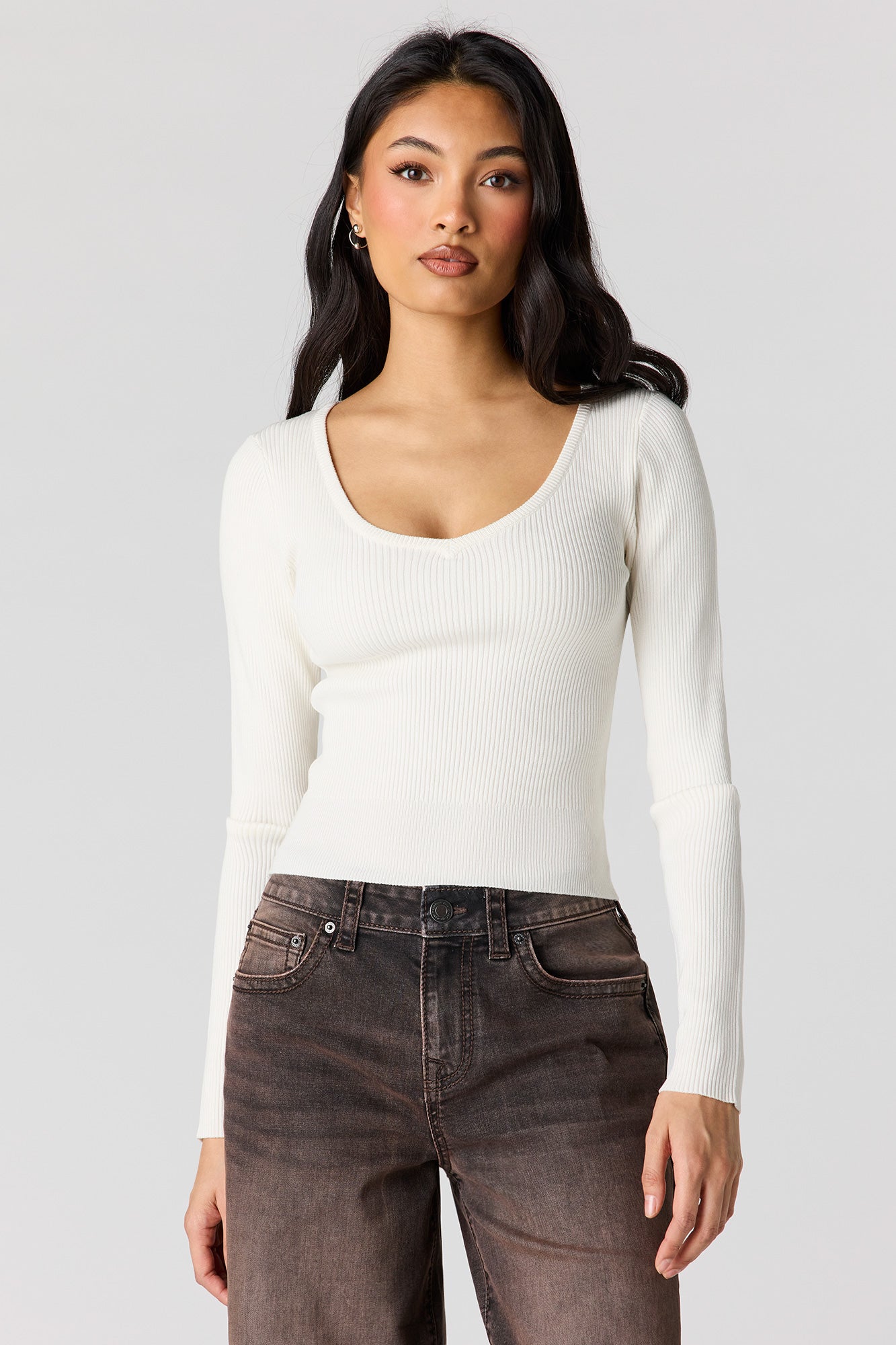 Ribbed V-Neck Sweater