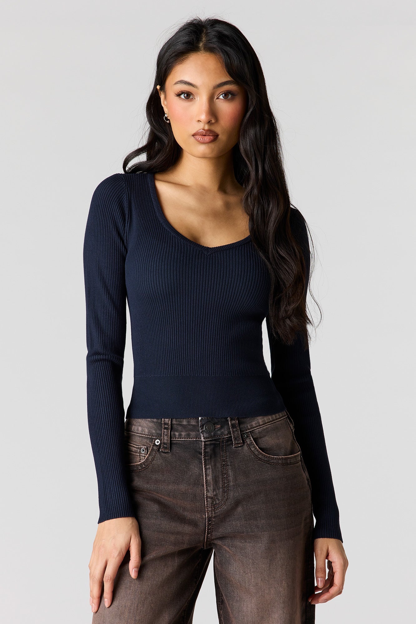 Ribbed V-Neck Sweater