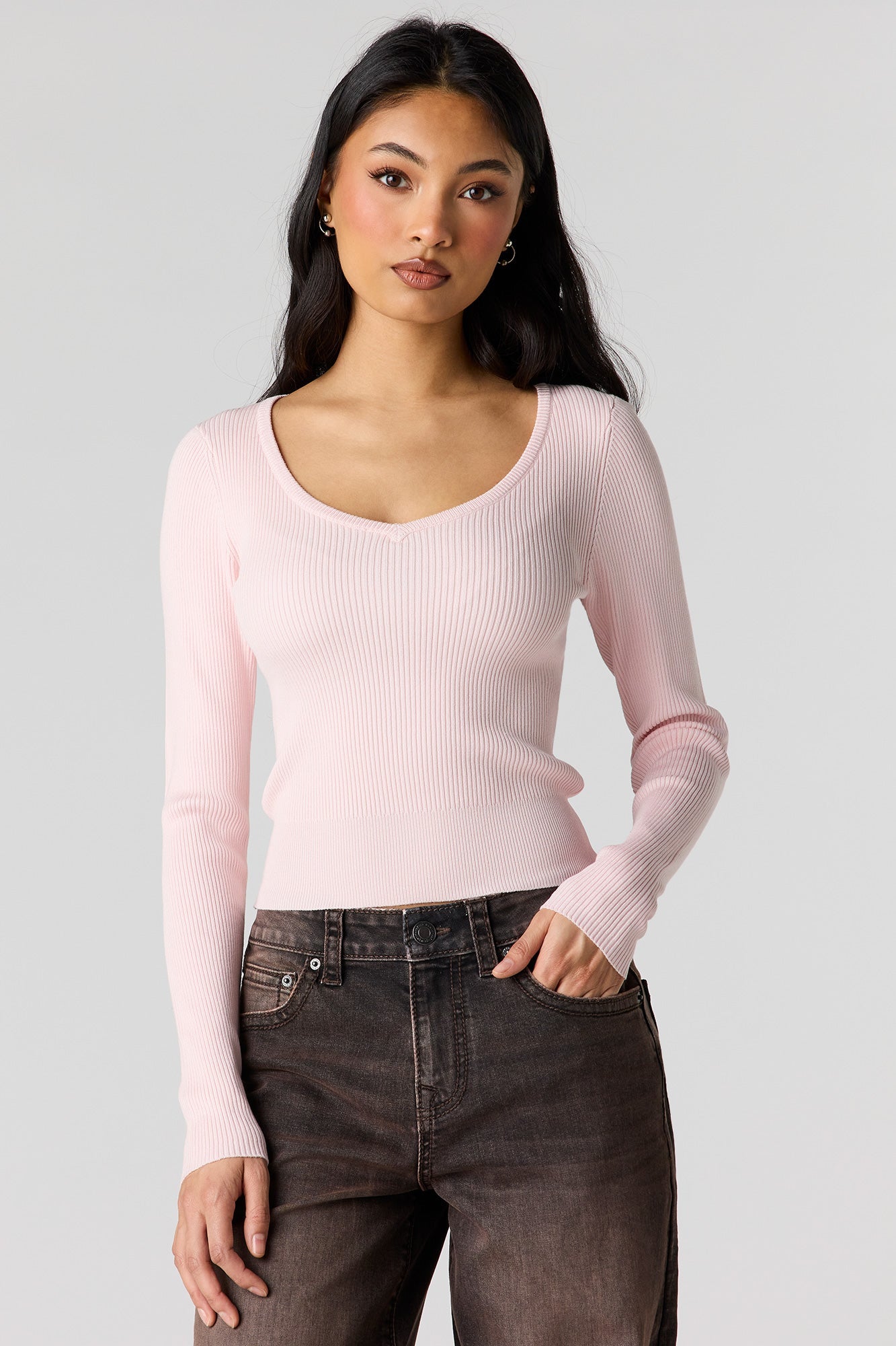 Ribbed V-Neck Sweater