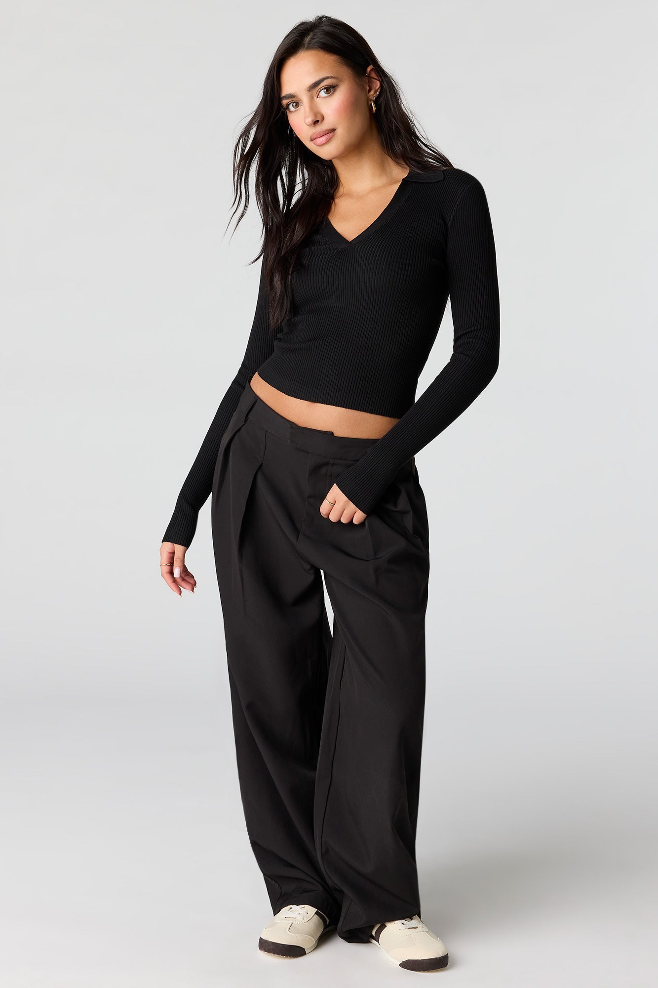 Ribbed Knit Polo Sweater