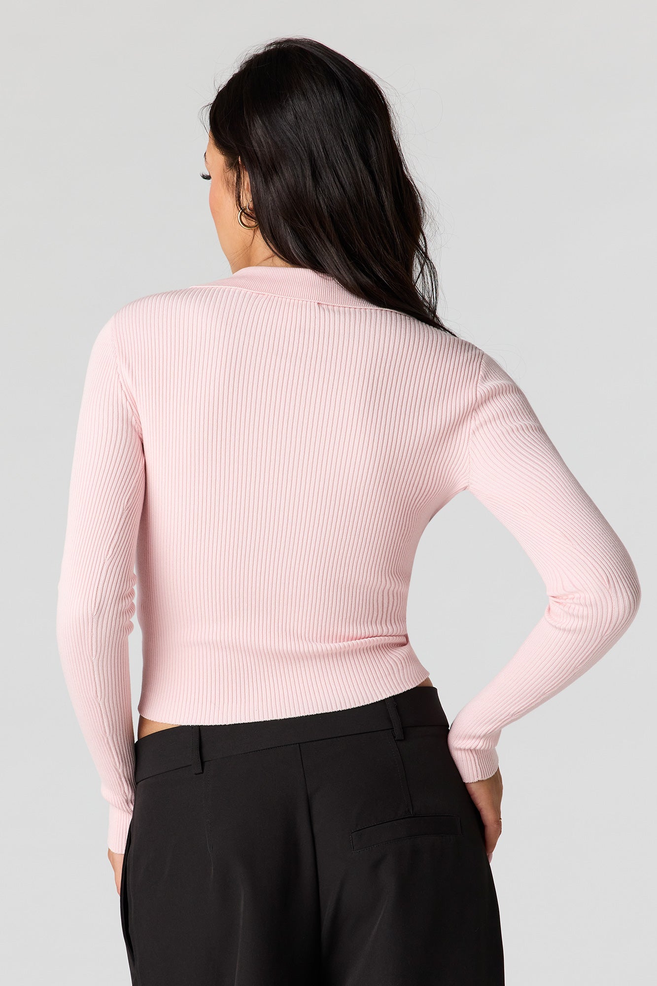 Ribbed Knit Polo Sweater