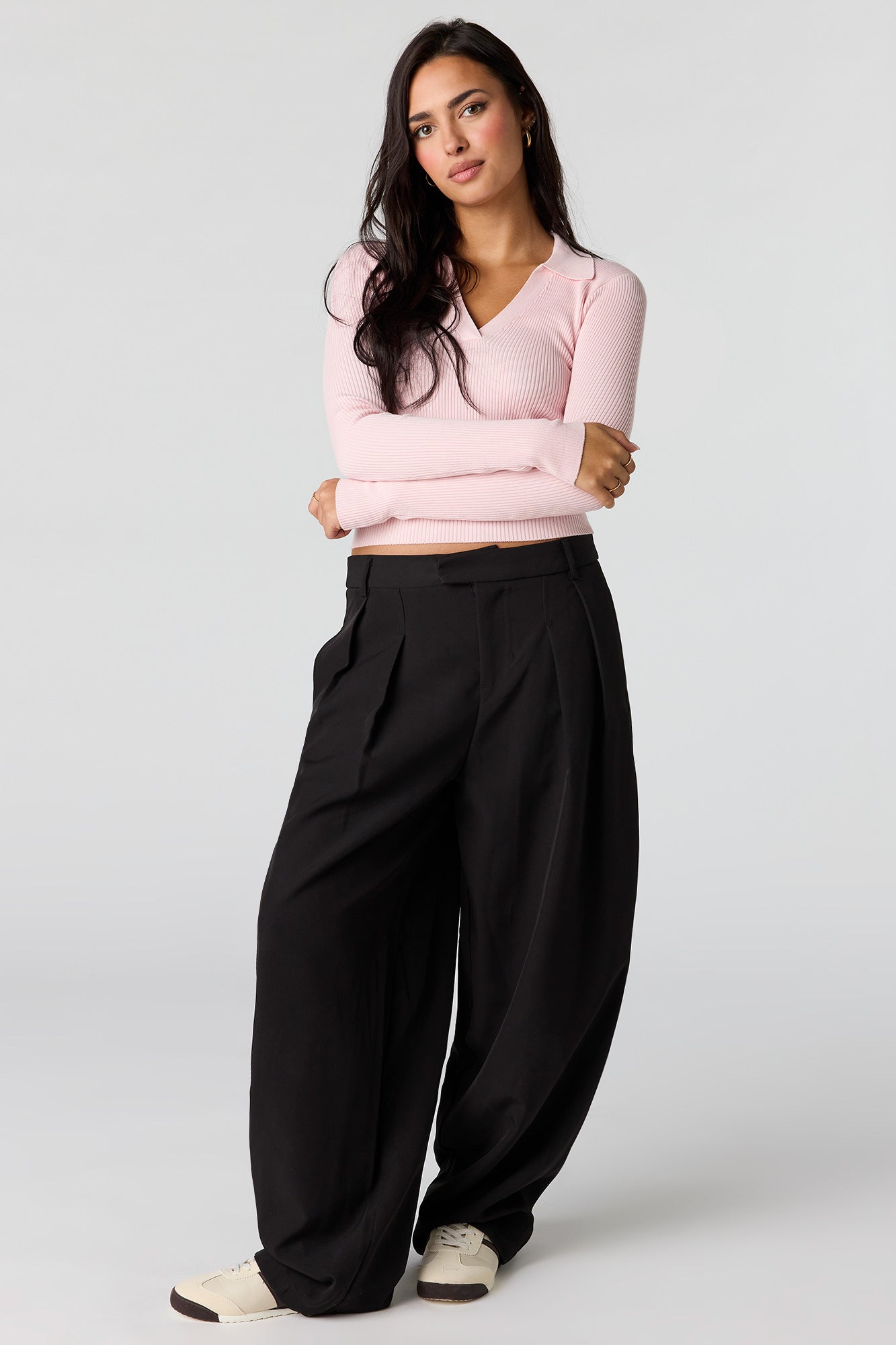 Ribbed Knit Polo Sweater