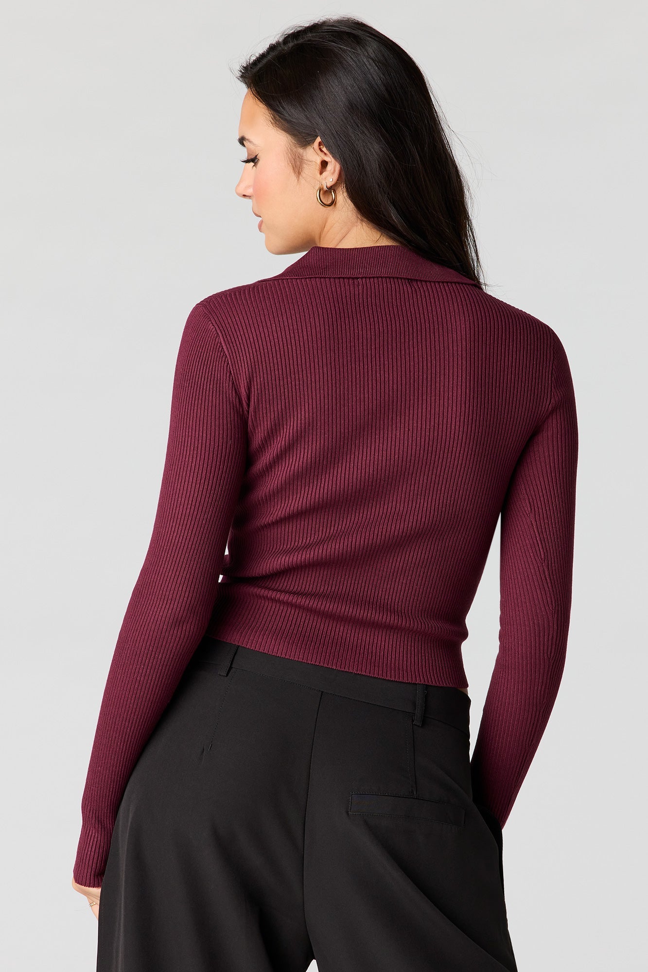 Ribbed Knit Polo Sweater