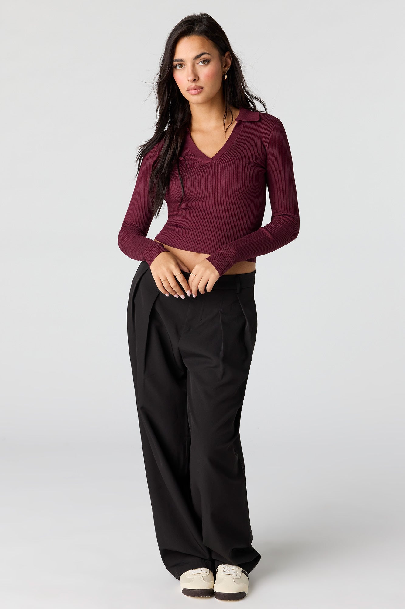 Ribbed Knit Polo Sweater