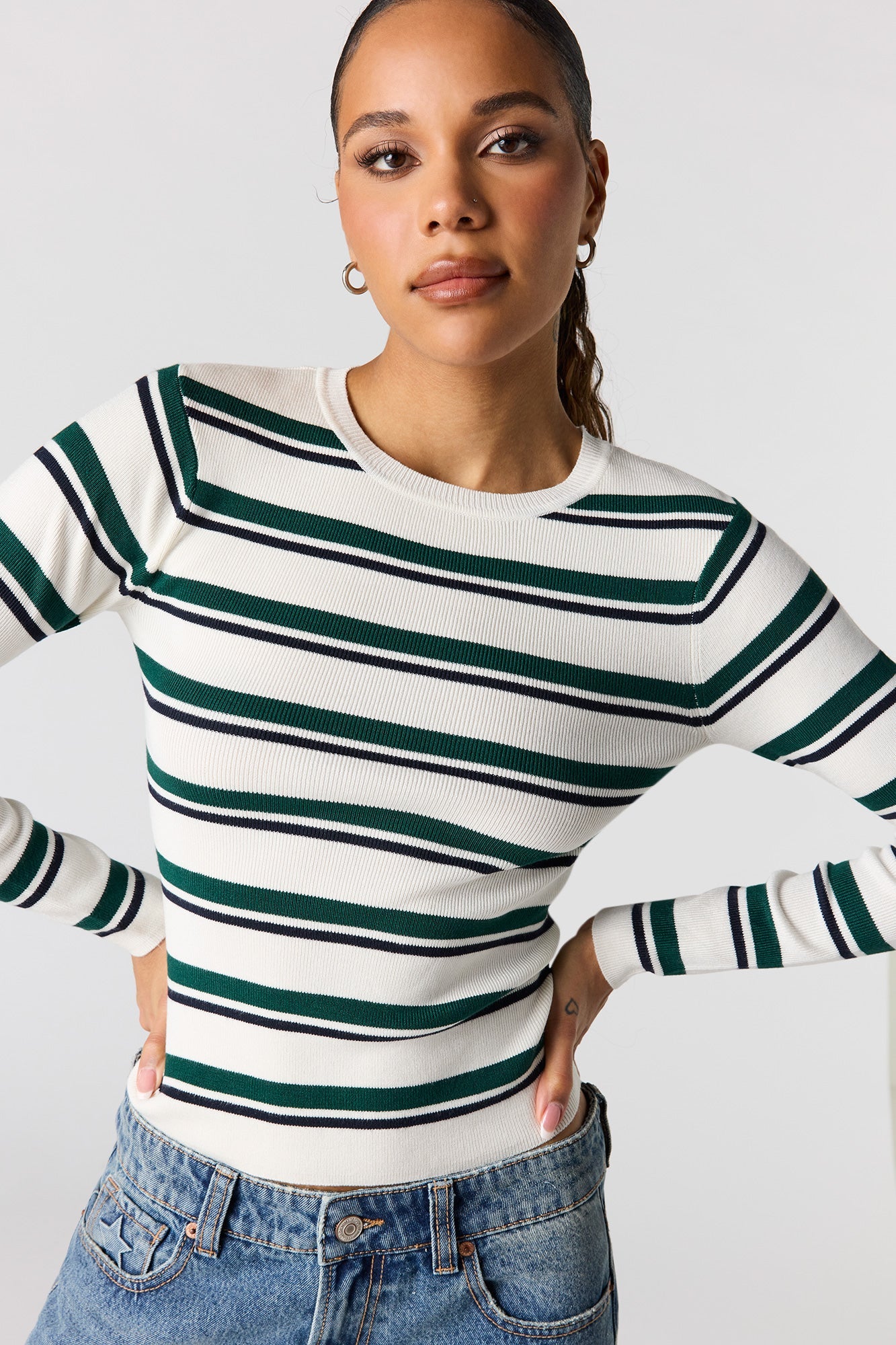 Striped Ribbed Knit Sweater
