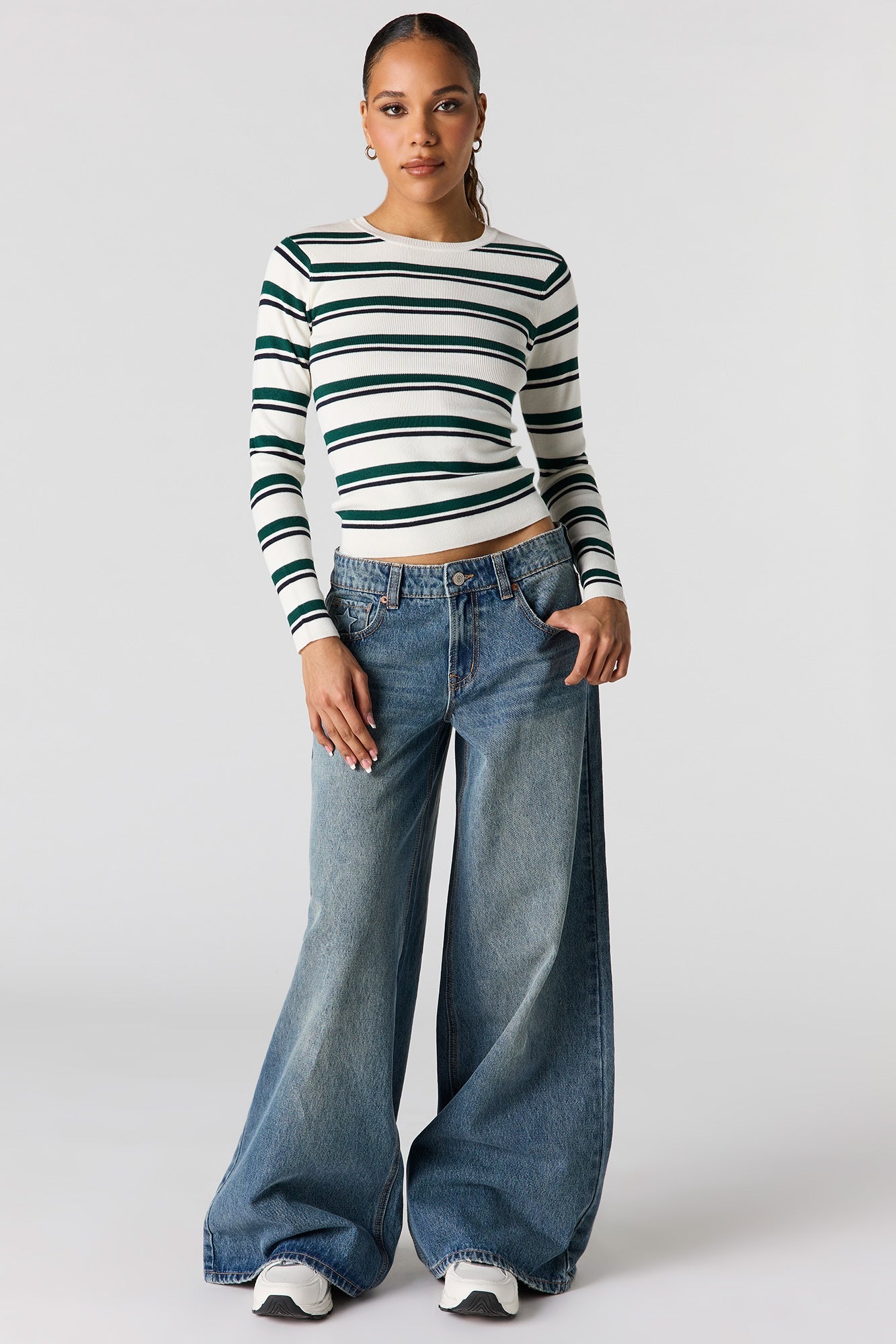 Striped Ribbed Knit Sweater