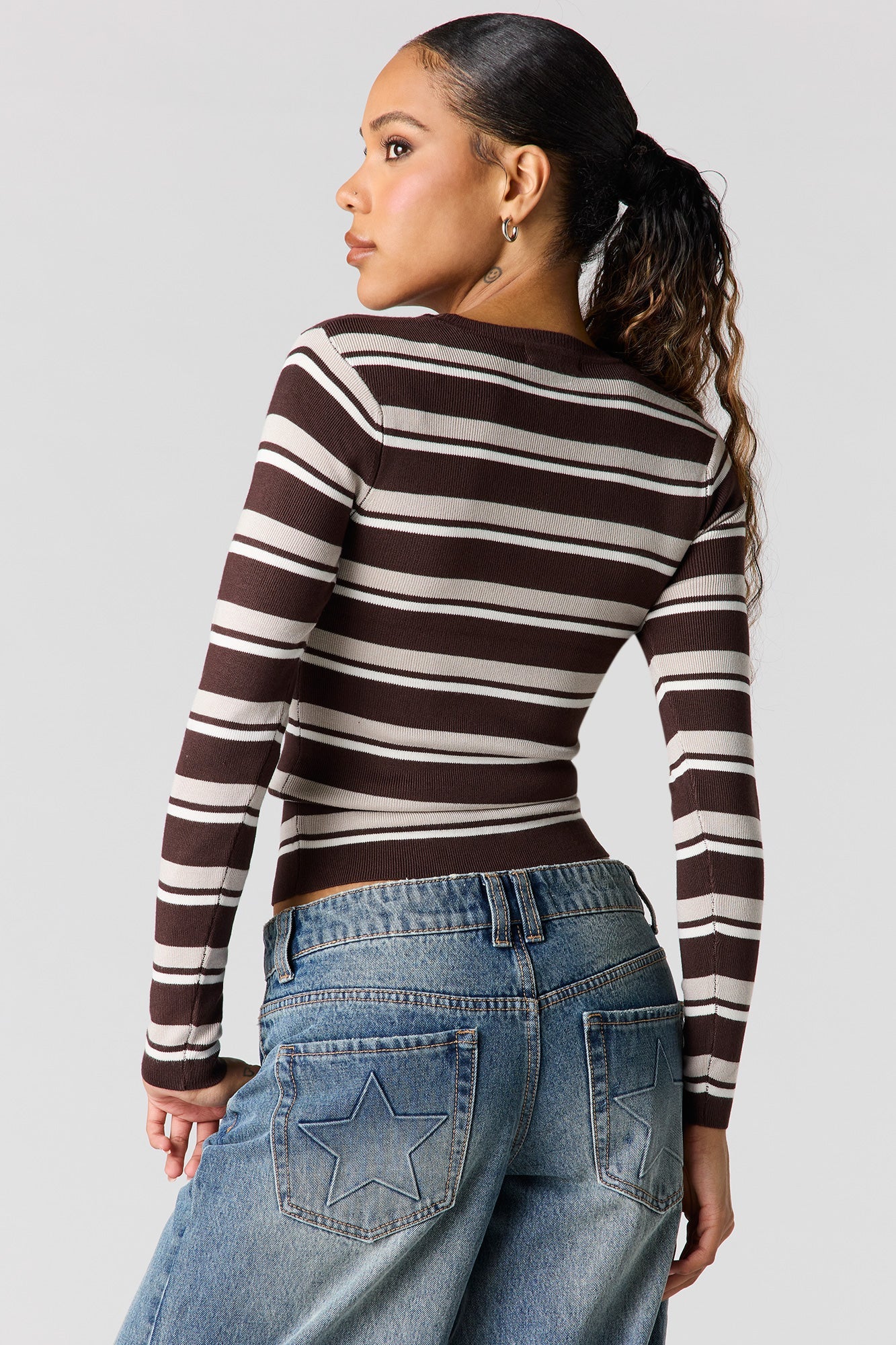 Striped Ribbed Knit Sweater
