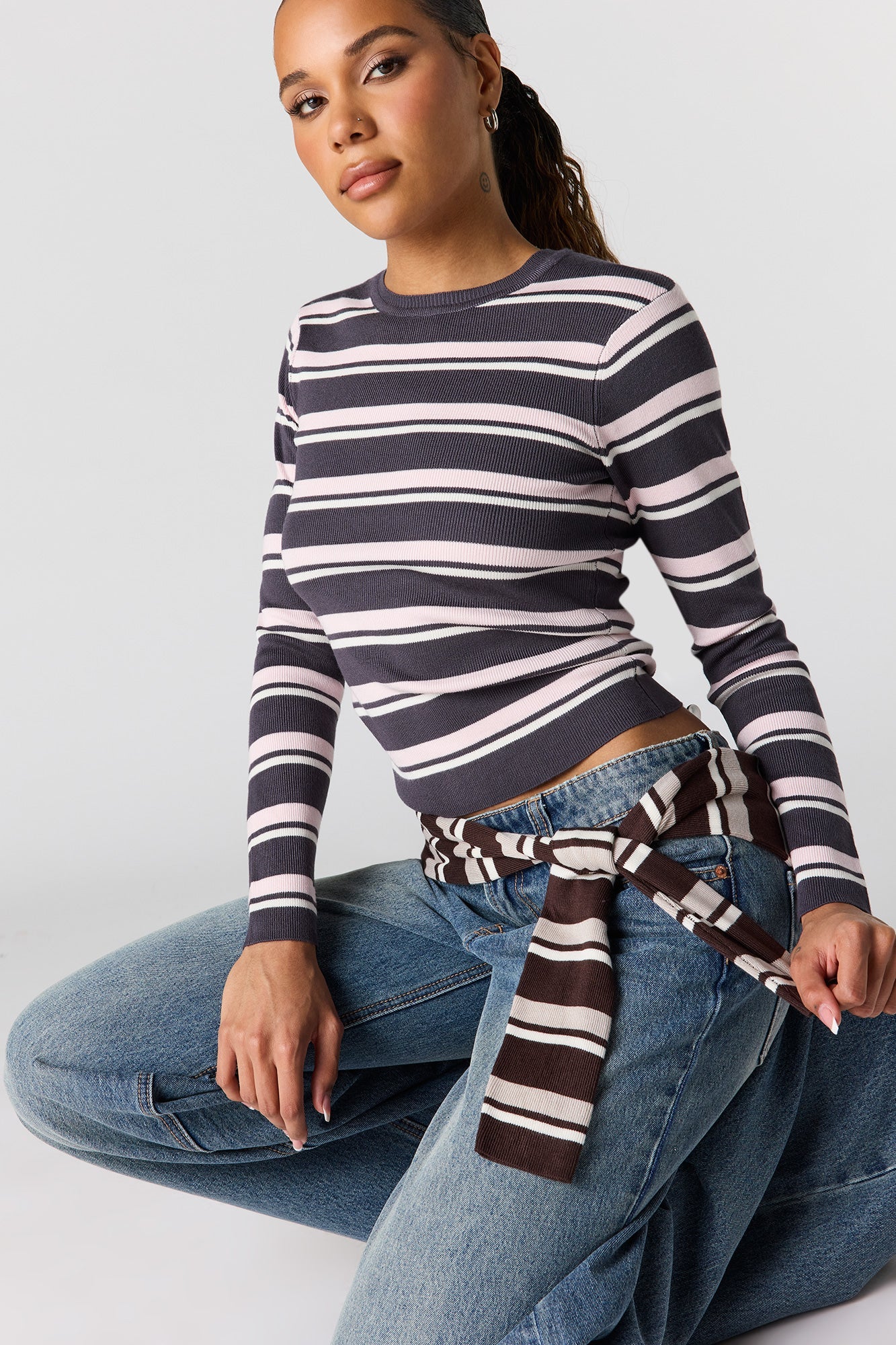 Striped Ribbed Knit Sweater