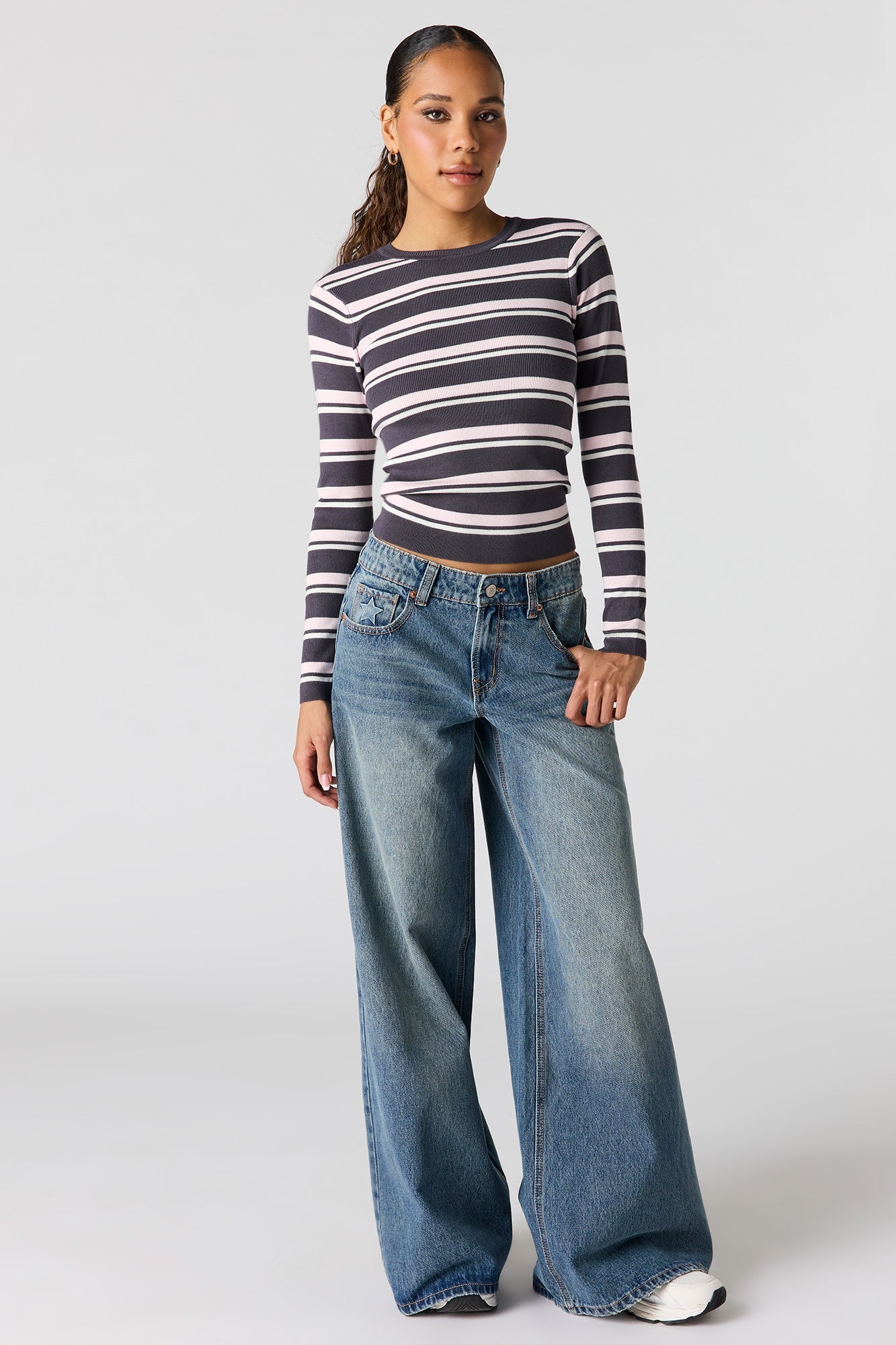 Striped Ribbed Knit Sweater
