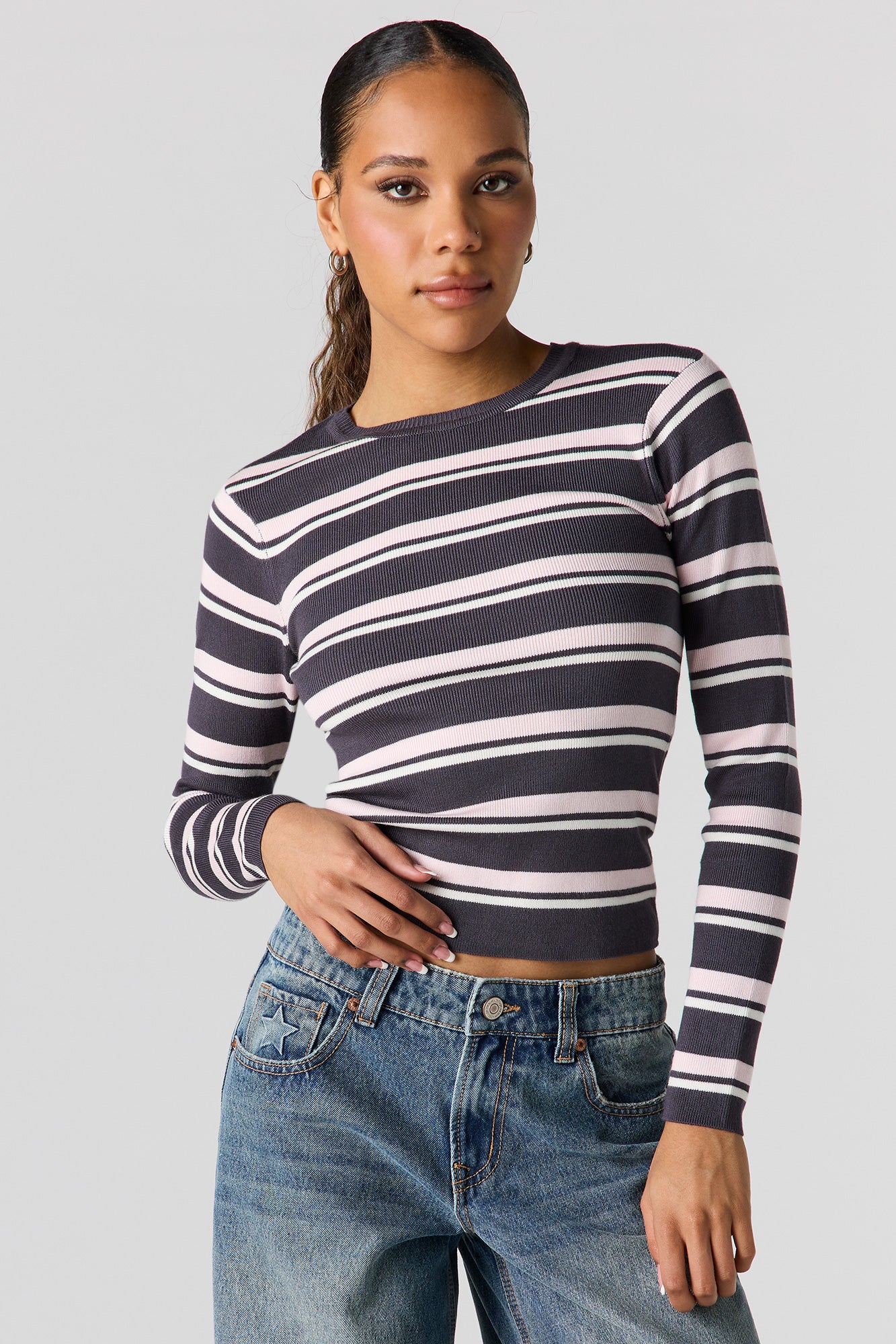 Striped Ribbed Knit Sweater