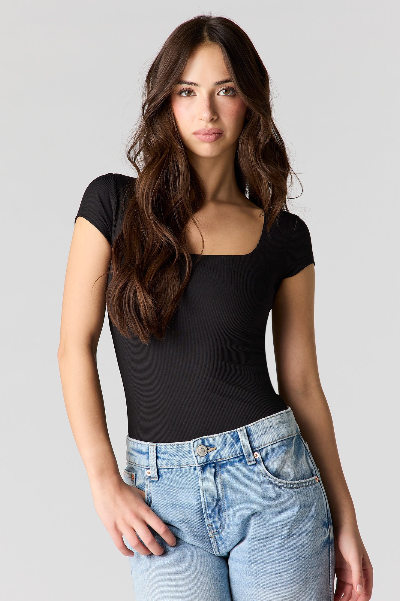 Ribbed Contour Square Neck Bodysuit