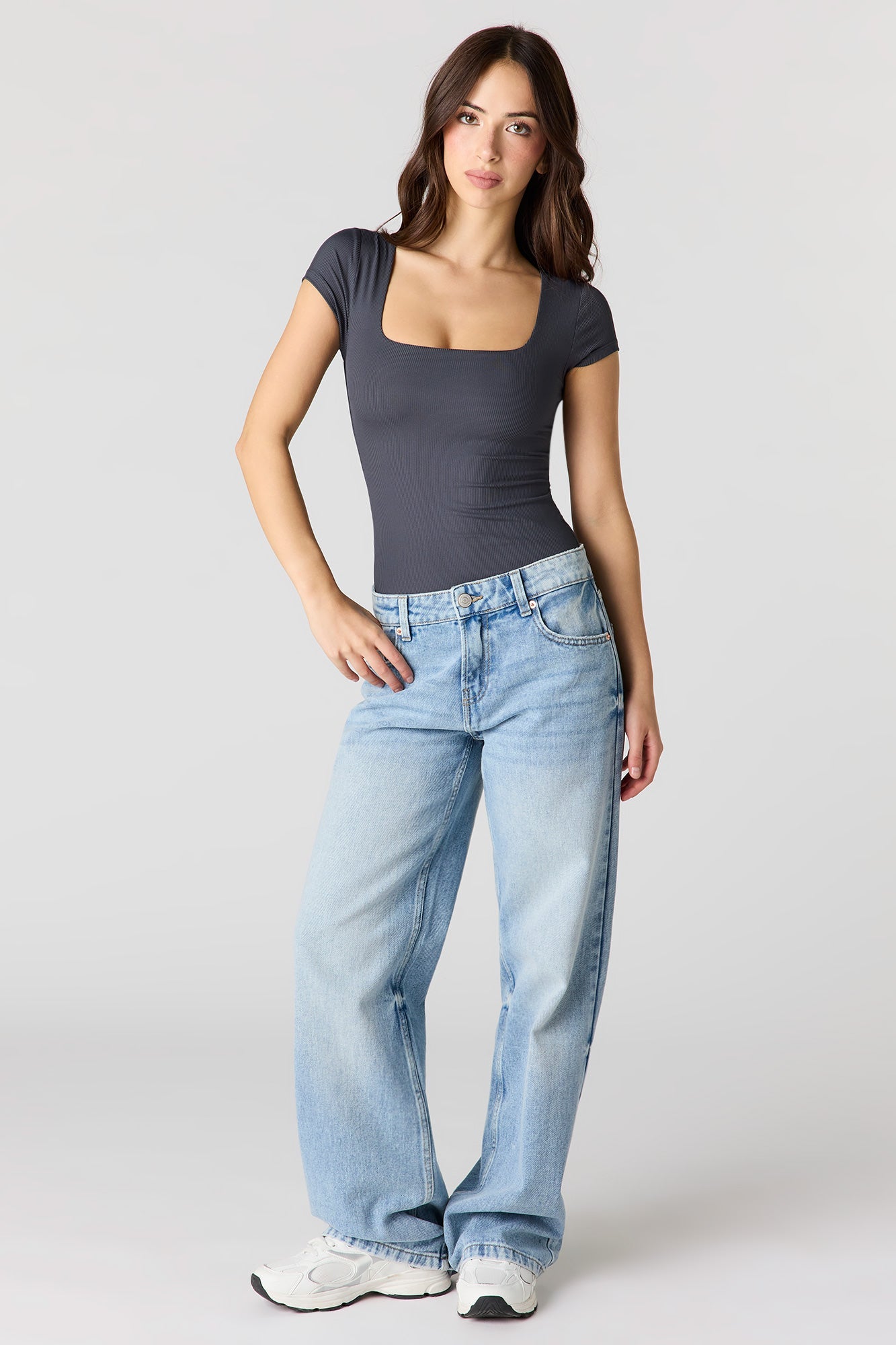 Ribbed Contour Square Neck Bodysuit