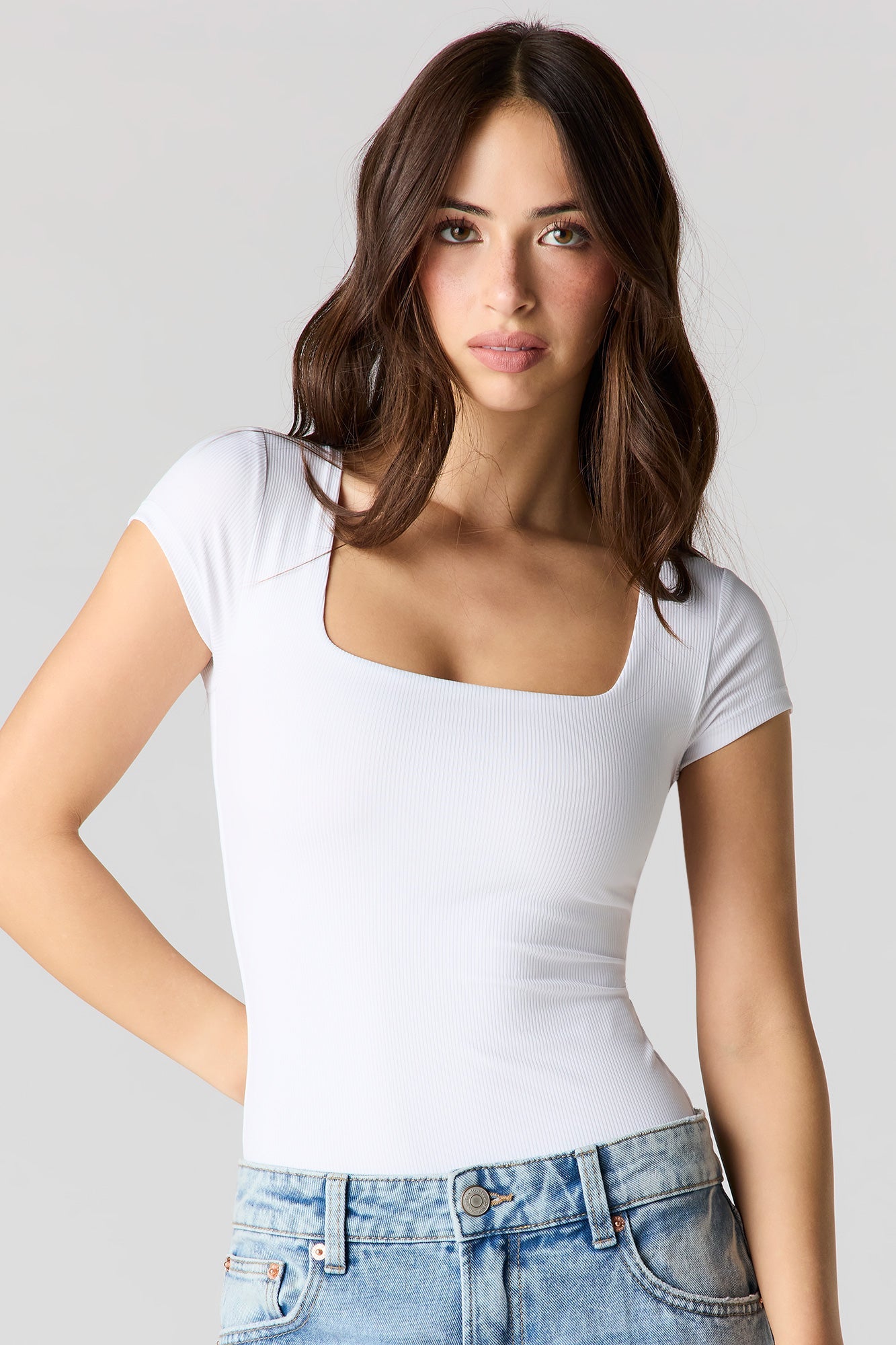 Ribbed Contour Square Neck Bodysuit